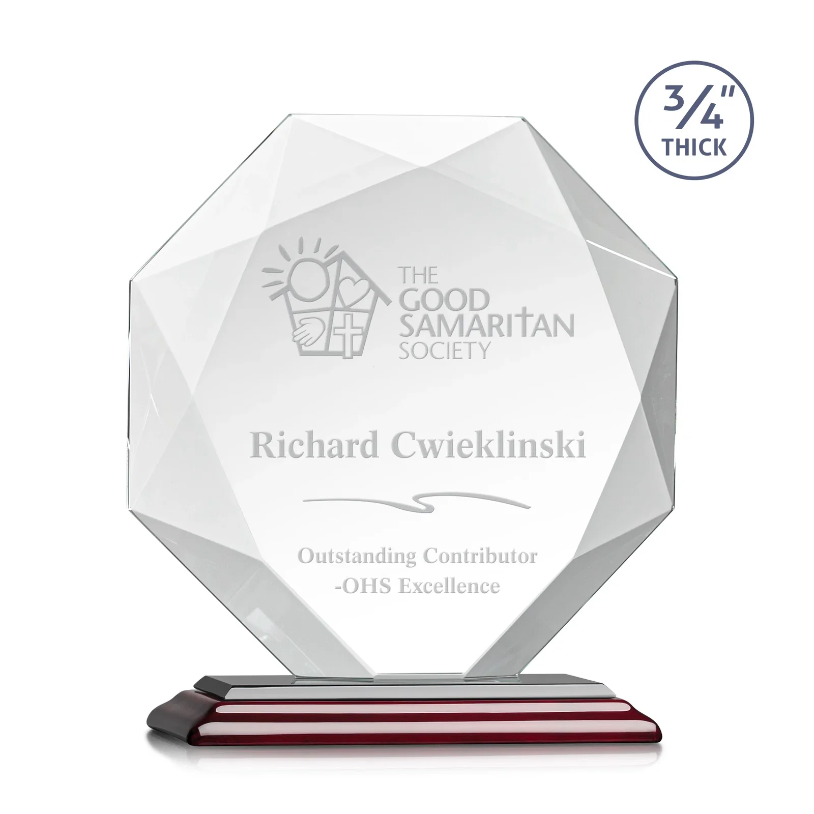 Branded Starfire Crystal Octagon Award With Recessed Diamond-Pattern Bevels for service anniversary gifts