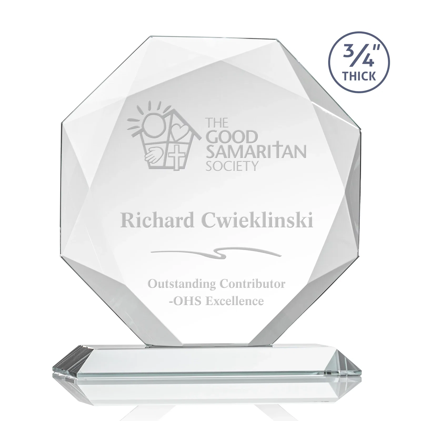 Custom Starfire Crystal Octagon Award With Recessed Diamond-Pattern Bevels for sales achievement awards
