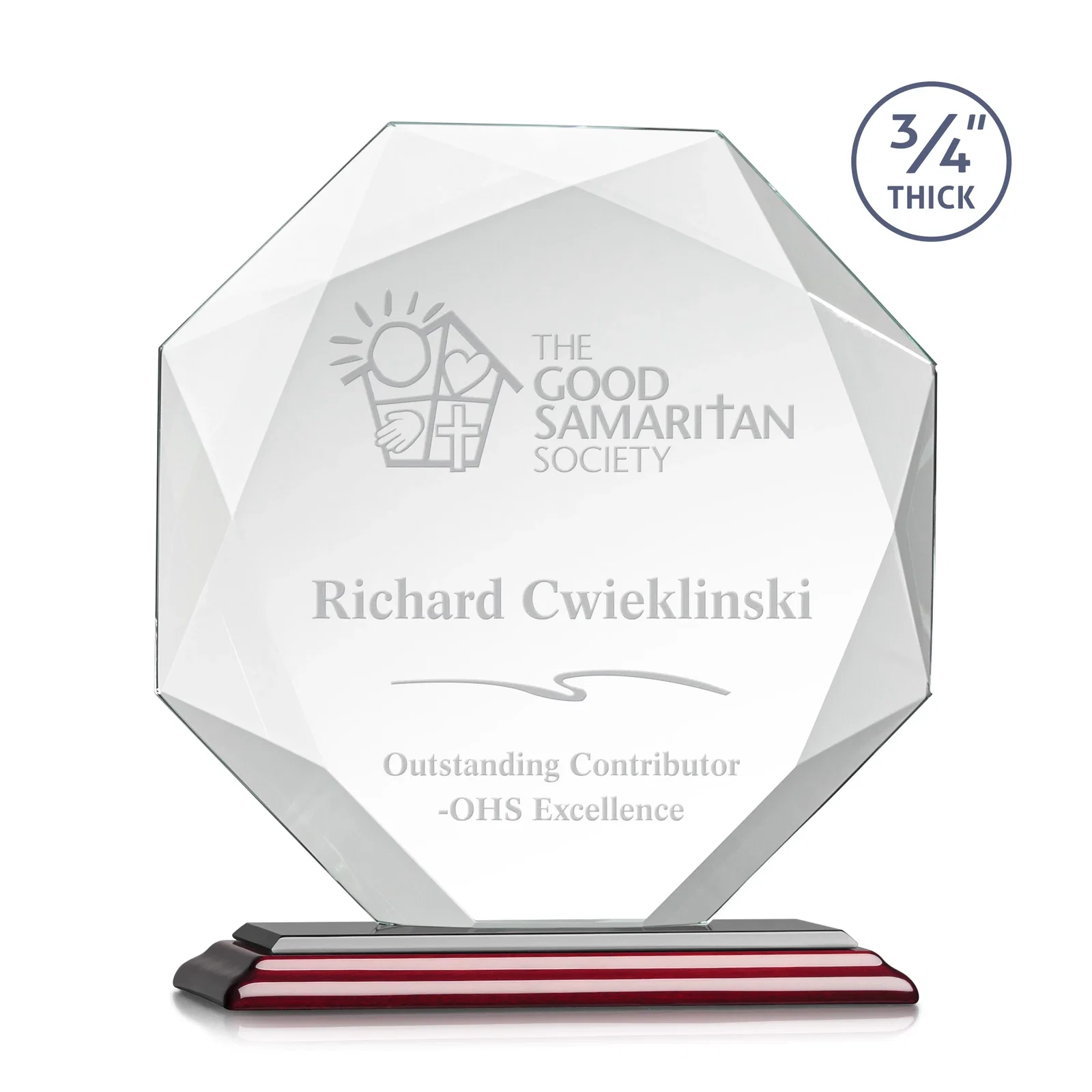 Branded Starfire Crystal Octagon Award With Recessed Diamond-Pattern Bevels for sales achievement awards