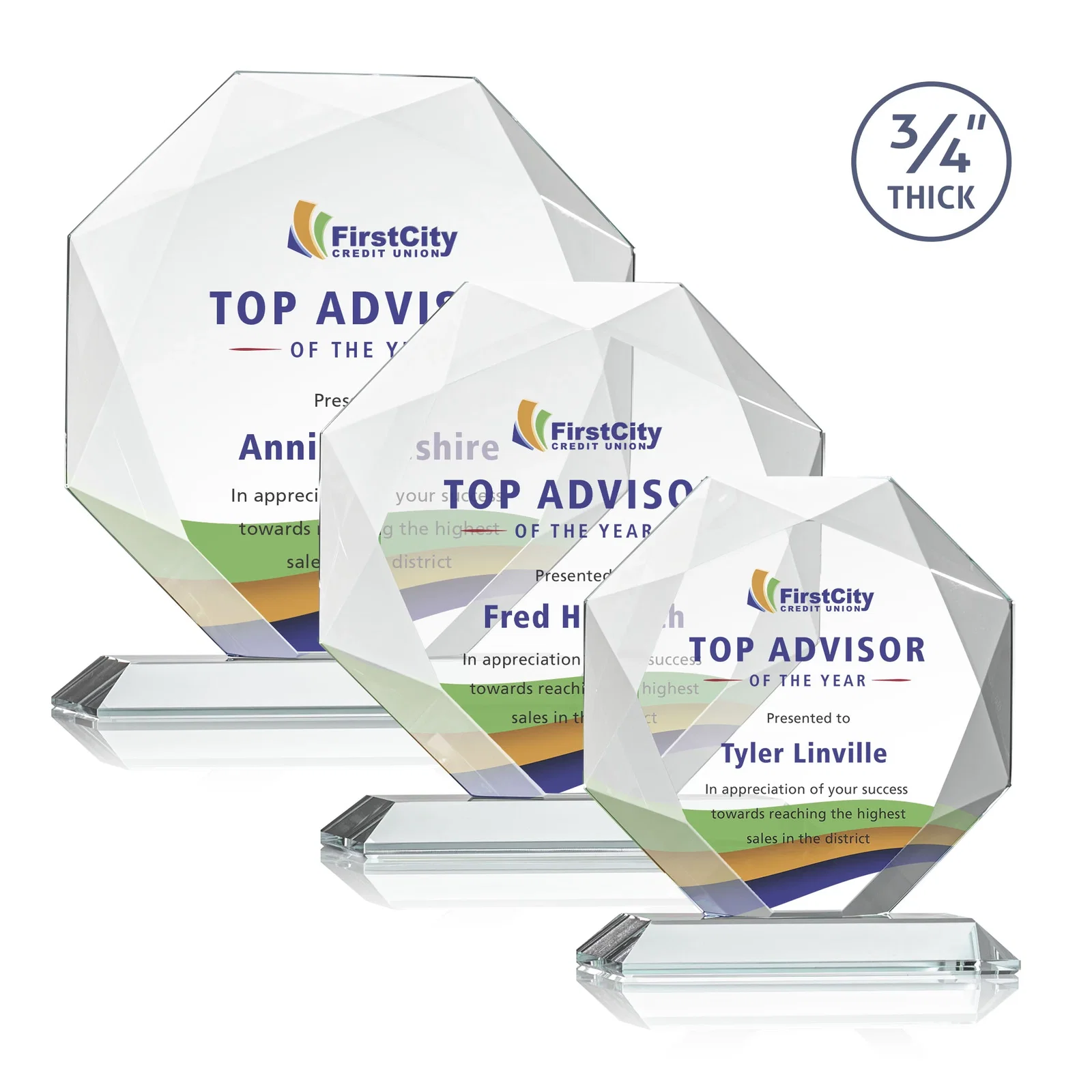 Branded Starfire Crystal Octagon Award With Recessed Diamond-Pattern Bevels for retirement presentations