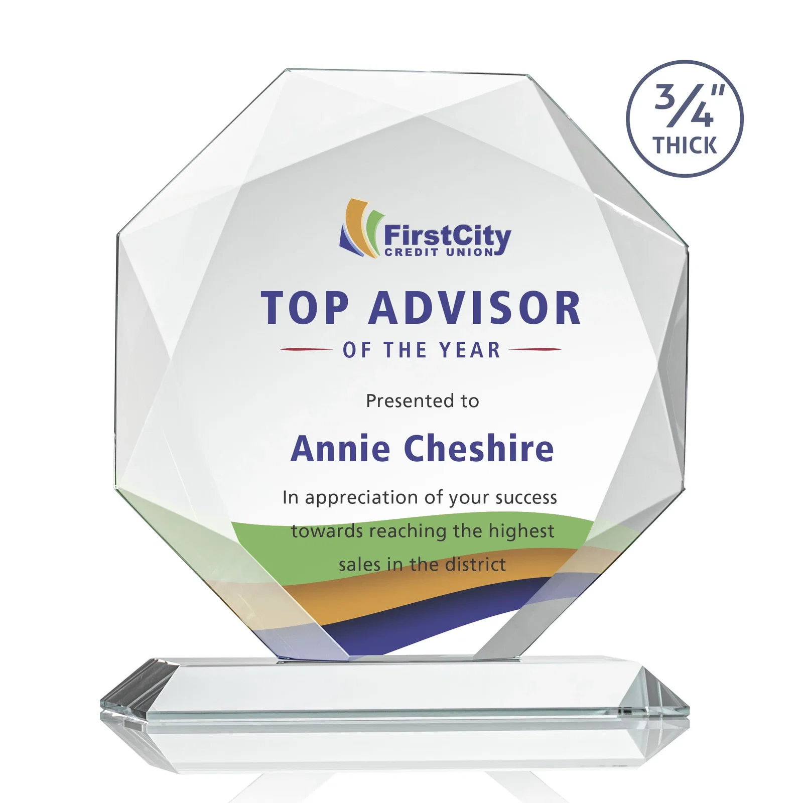 Branded Starfire Crystal Octagon Award With Recessed Diamond-Pattern Bevels for graduation ceremonies