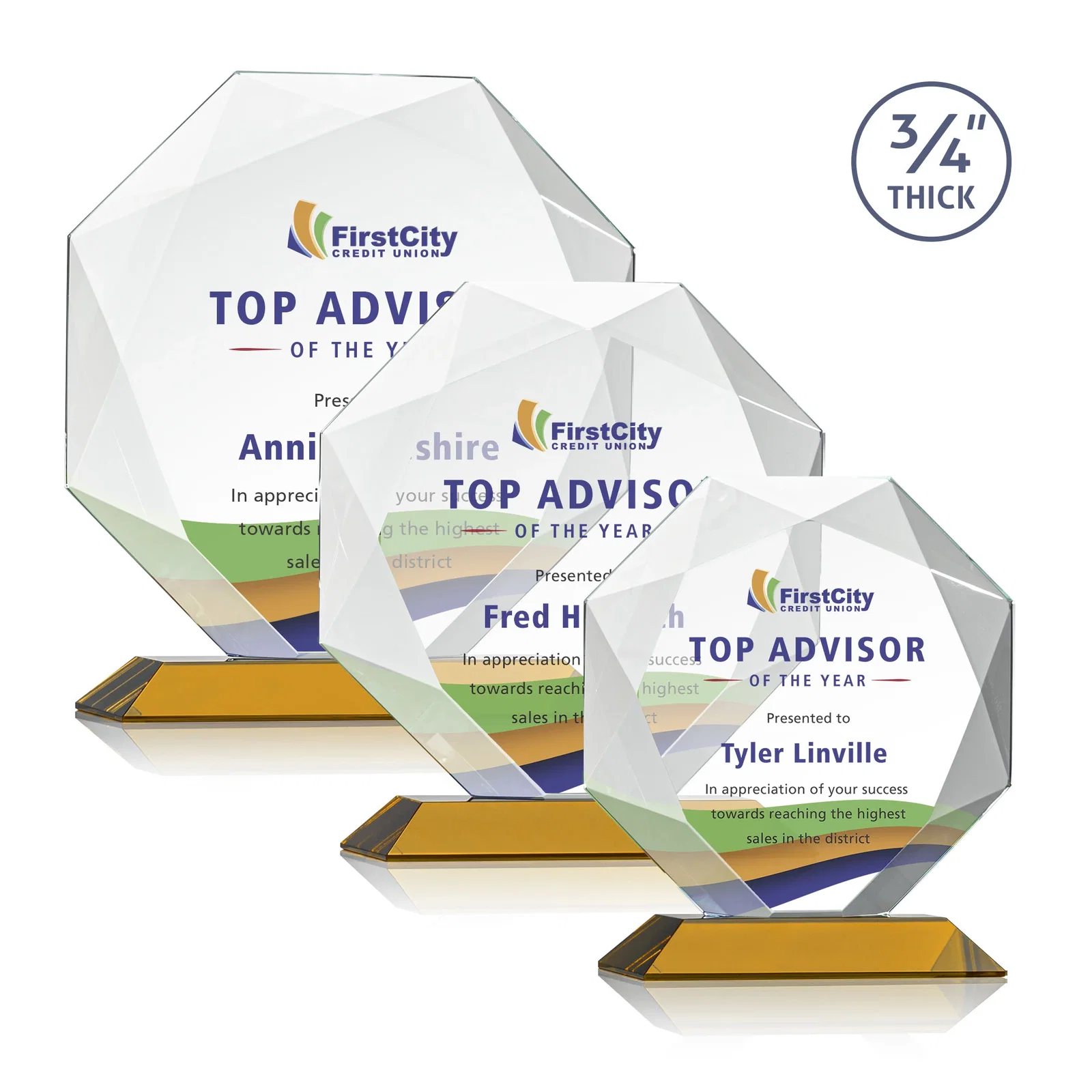 Branded Starfire Crystal Octagon Award With Recessed Diamond-Pattern Bevels for volunteer appreciation