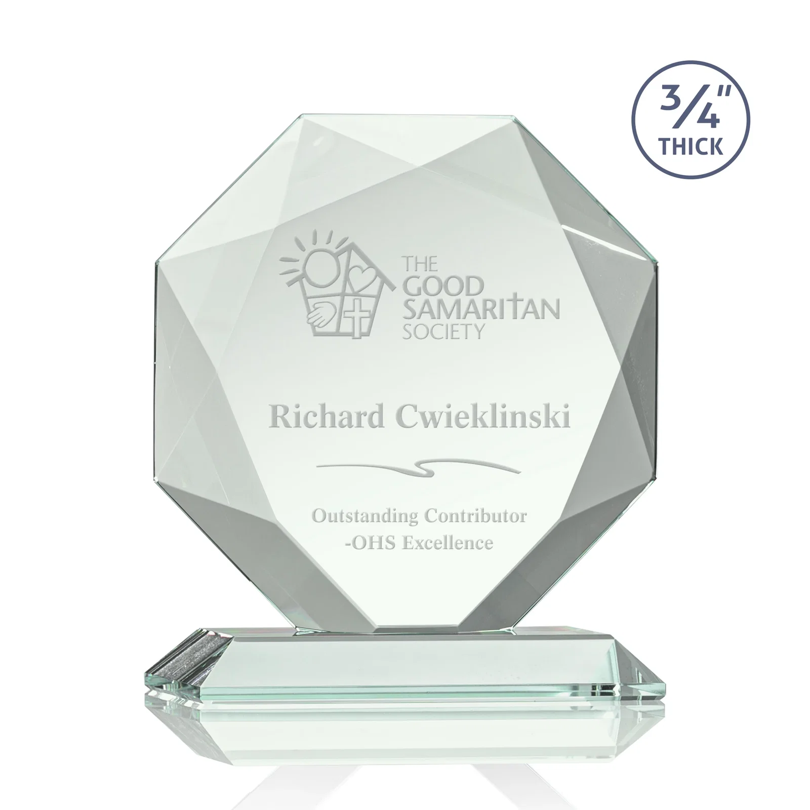 Custom Starfire Crystal Octagon Award With Recessed Diamond-Pattern Bevels for team milestone celebrations