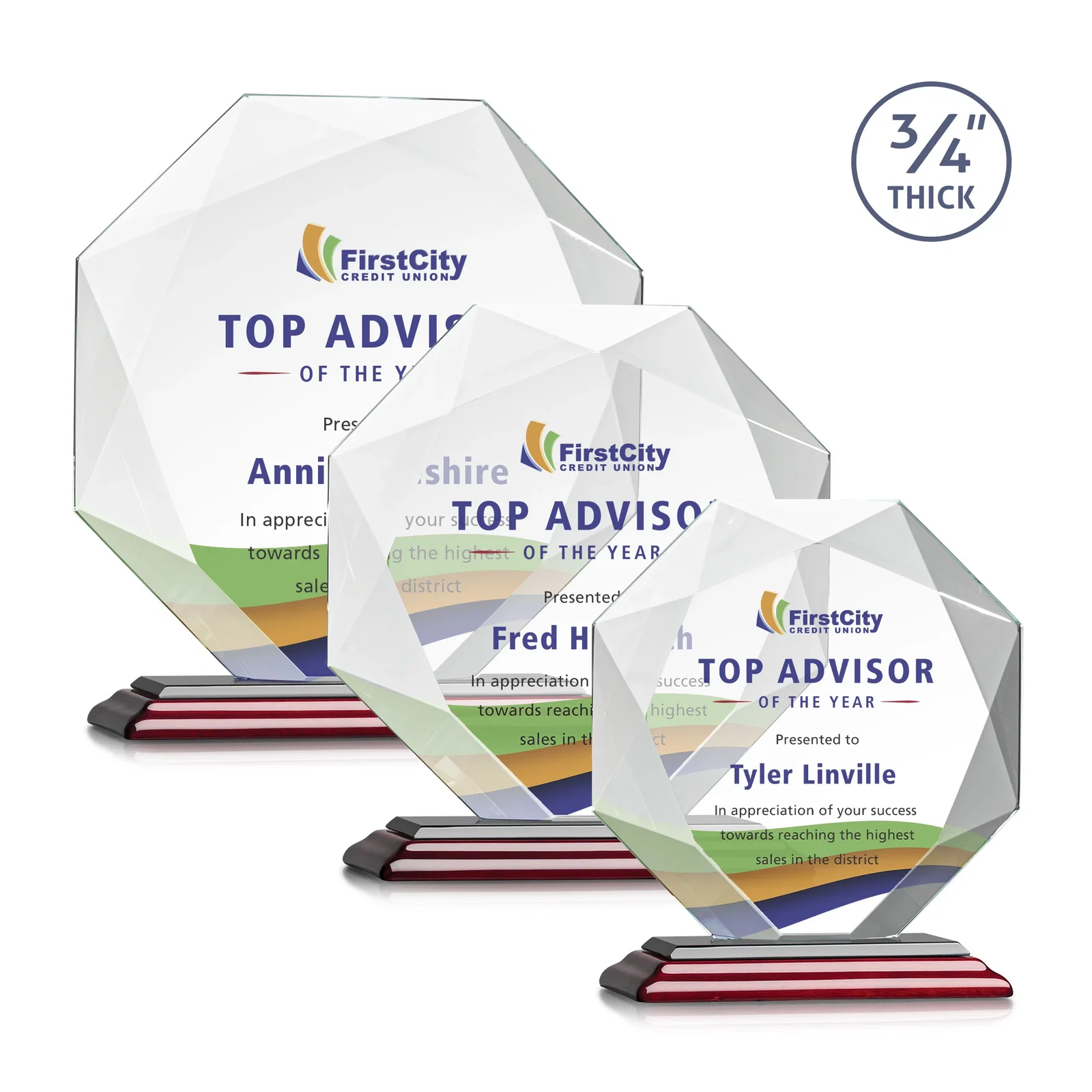 Customized Starfire Crystal Octagon Award With Recessed Diamond-Pattern Bevels for corporate award ceremonies