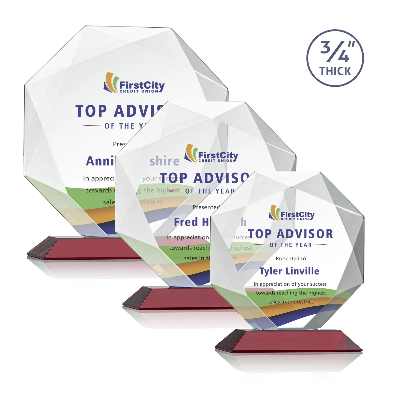 Customized Starfire Crystal Octagon Award With Recessed Diamond-Pattern Bevels for team milestone celebrations