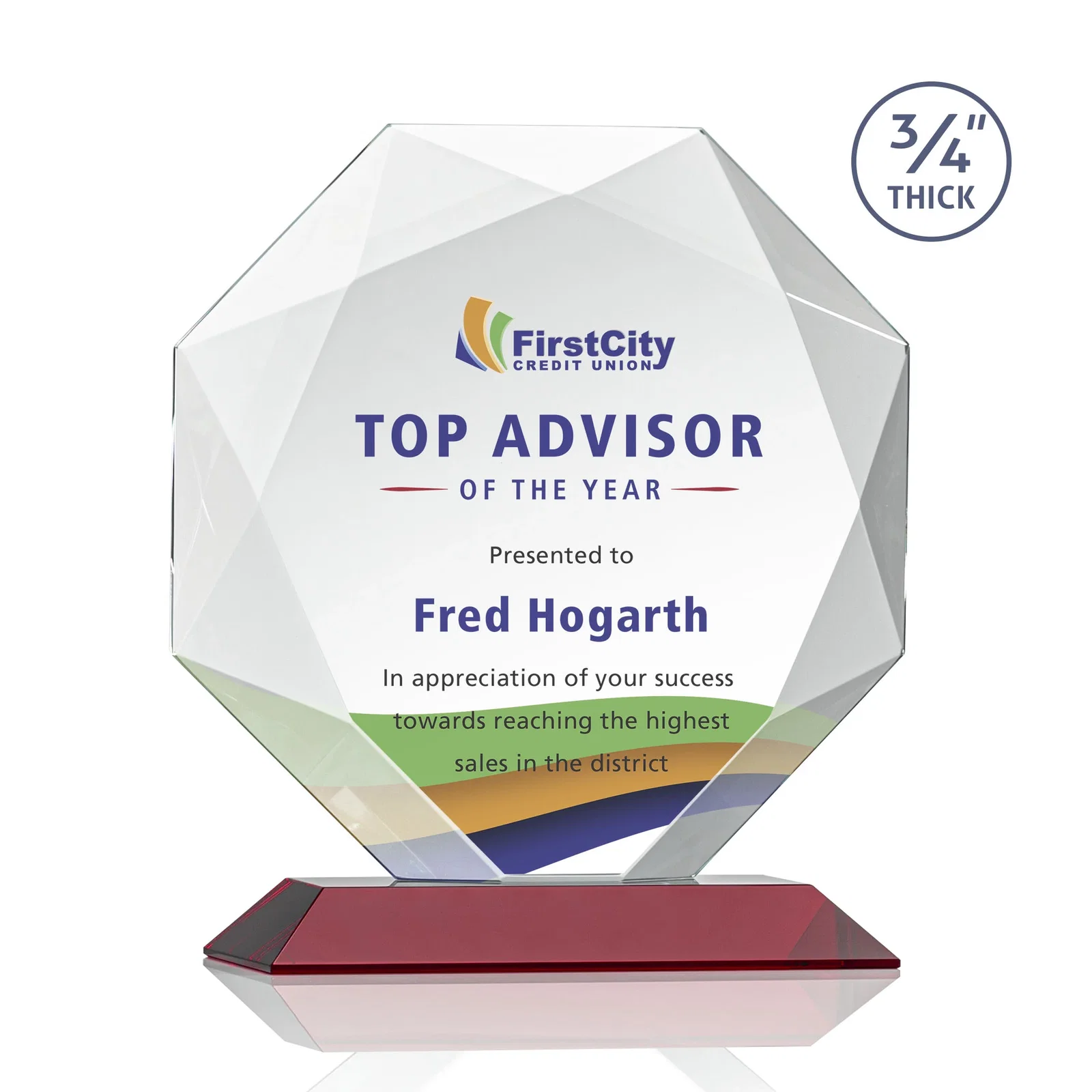 Customized Starfire Crystal Octagon Award With Recessed Diamond-Pattern Bevels for graduation ceremonies