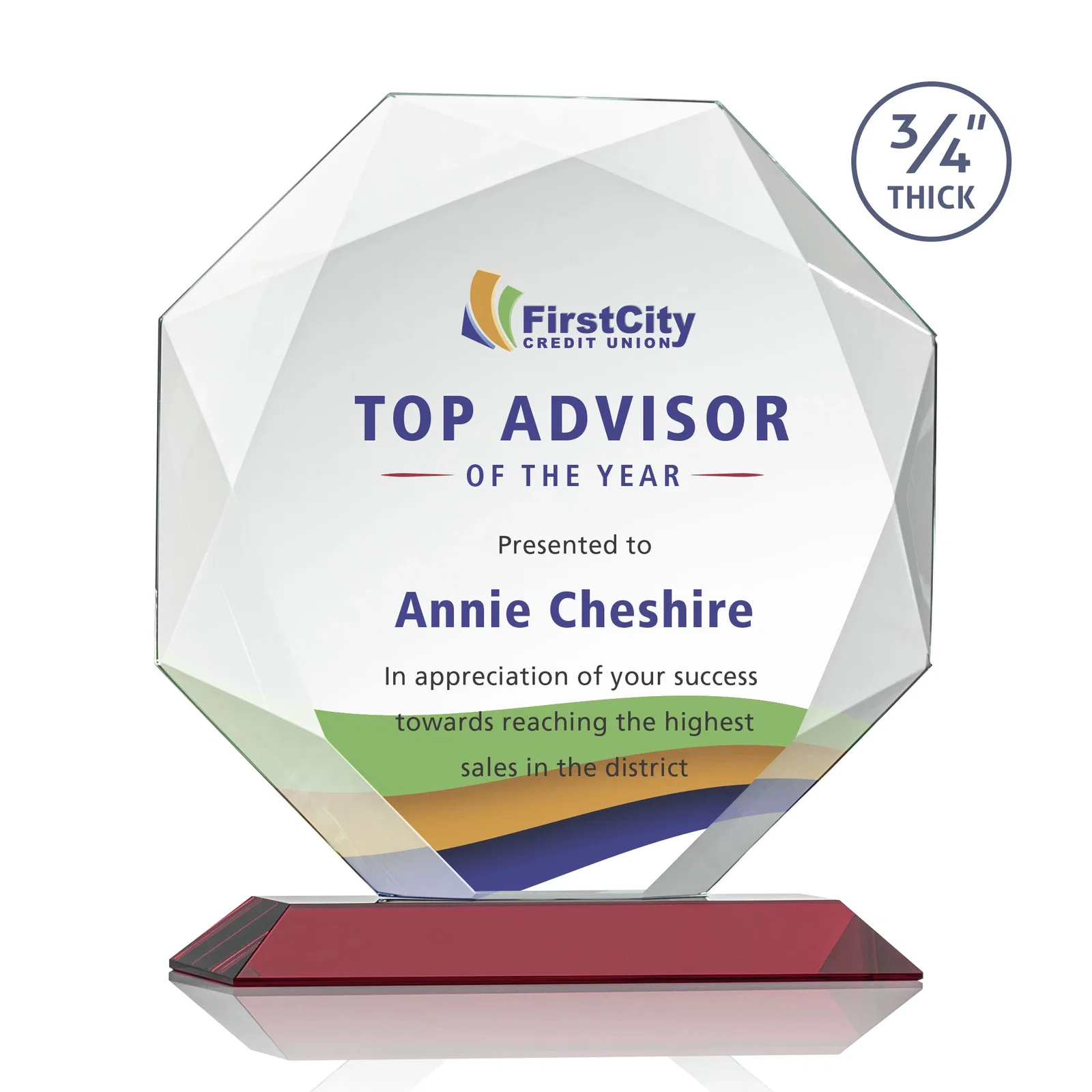 Customized Starfire Crystal Octagon Award With Recessed Diamond-Pattern Bevels for safety achievement programs