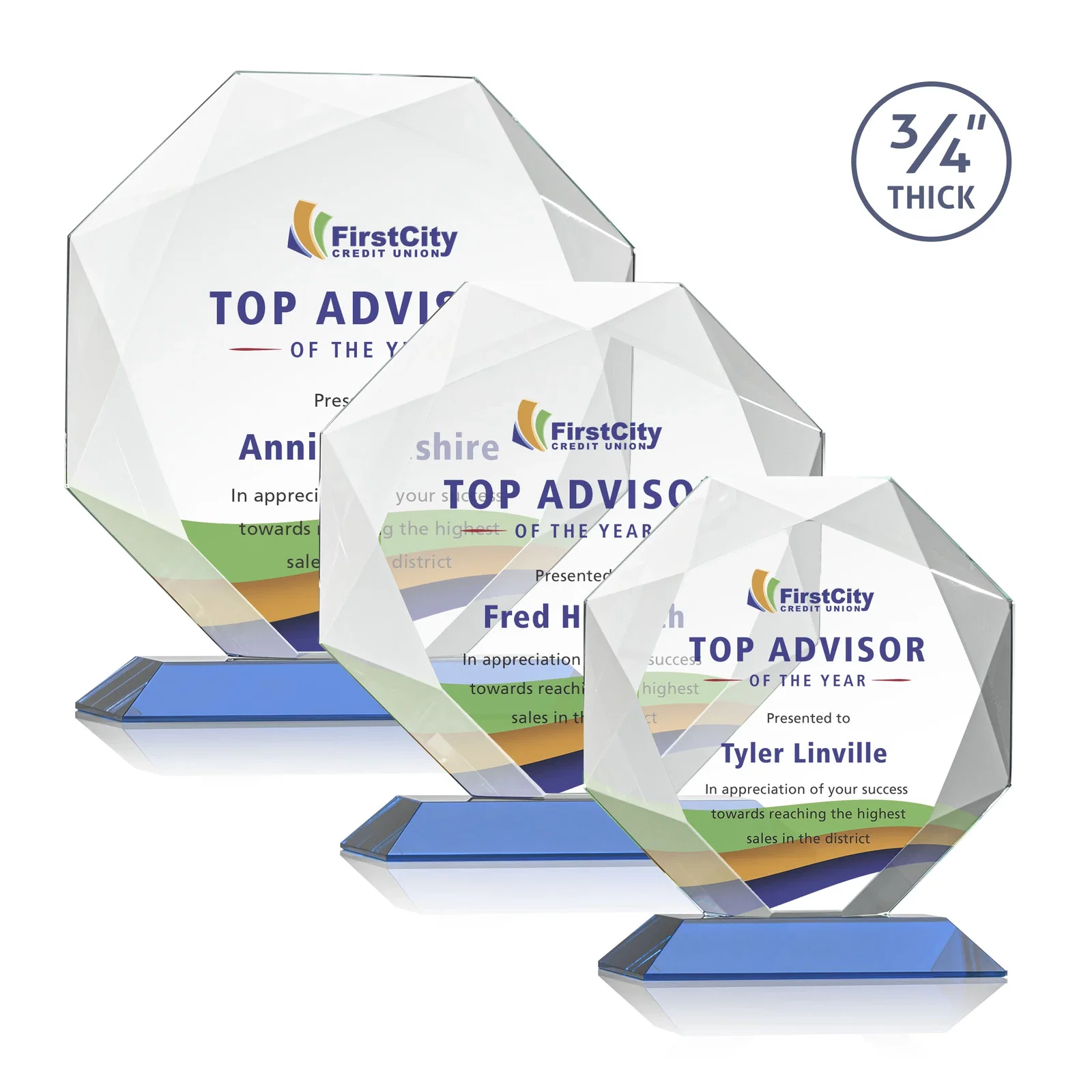 Customized Starfire Crystal Octagon Award With Recessed Diamond-Pattern Bevels for volunteer appreciation