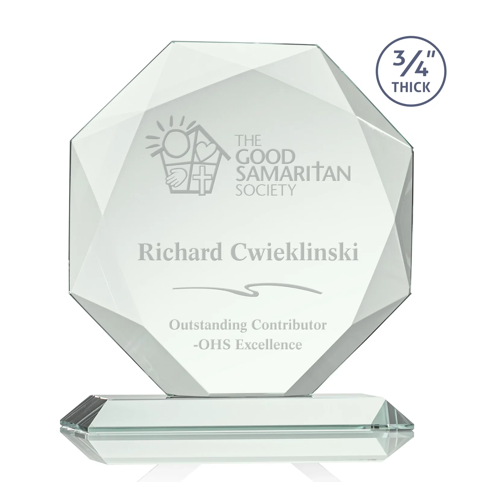 Custom Starfire Crystal Octagon Award With Recessed Diamond-Pattern Bevels for graduation ceremonies