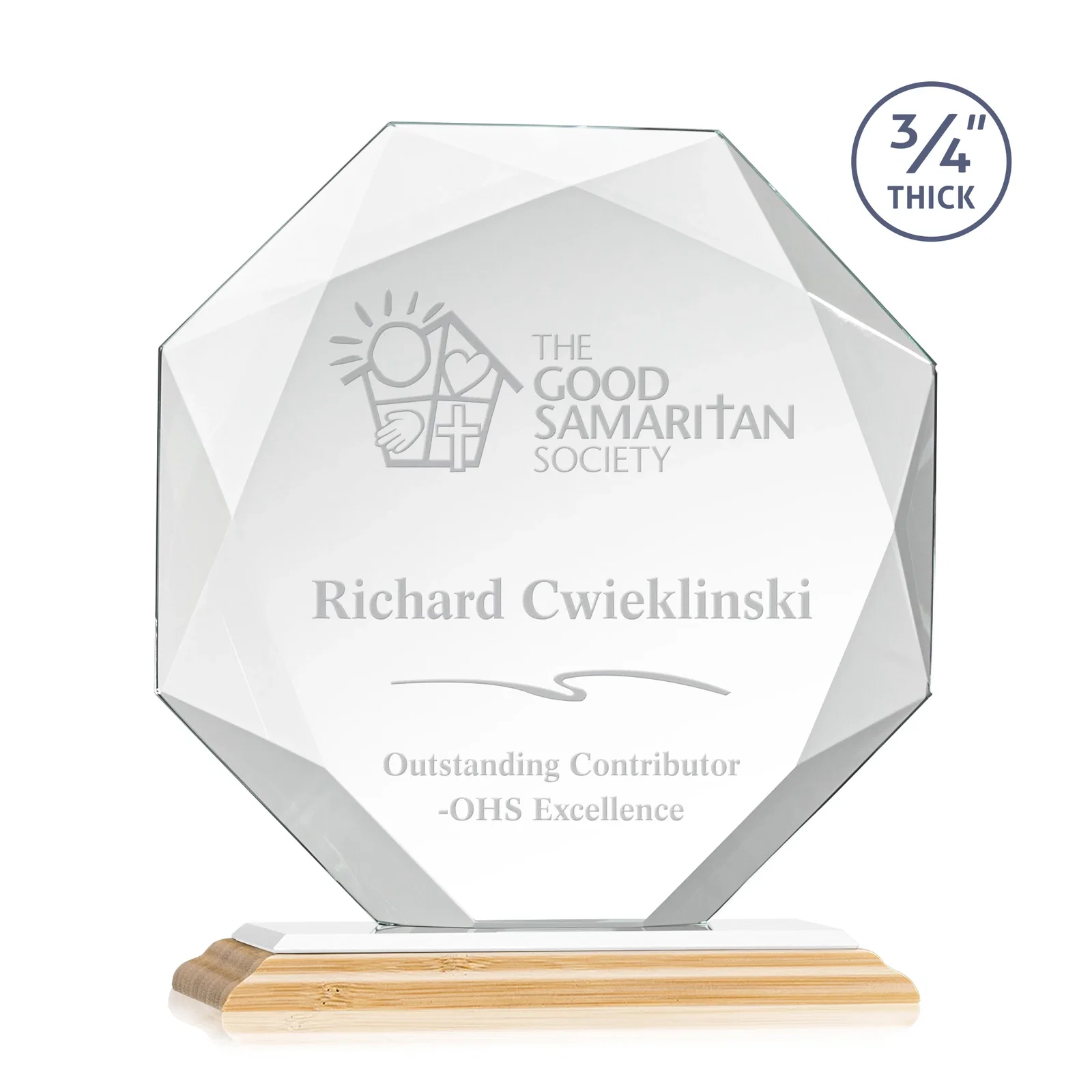 Custom Starfire Crystal Octagon Award With Recessed Diamond-Pattern Bevels, with your logo for employee recognition