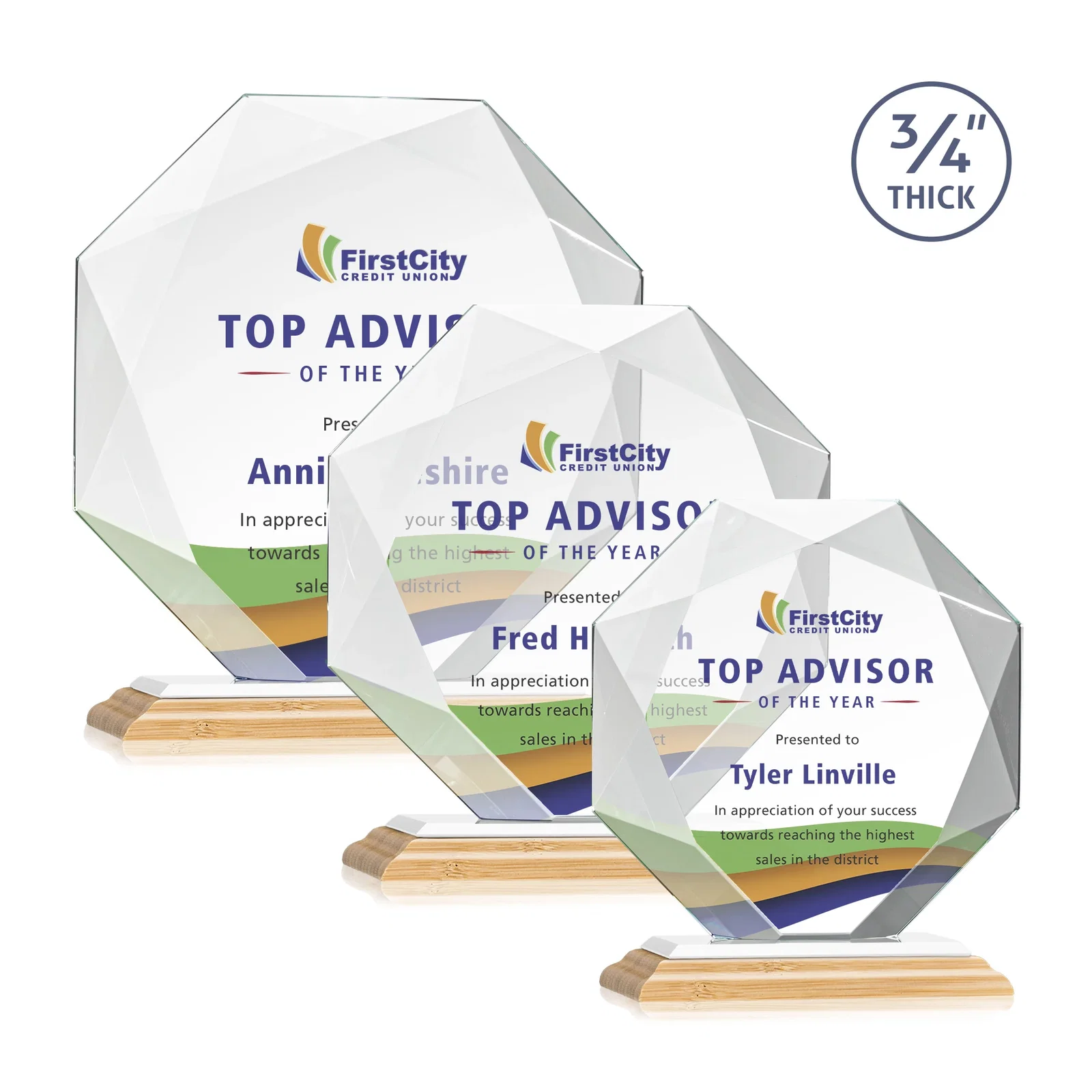 Custom Starfire Crystal Octagon Award With Recessed Diamond-Pattern Bevels, with your logo for team milestone celebrations