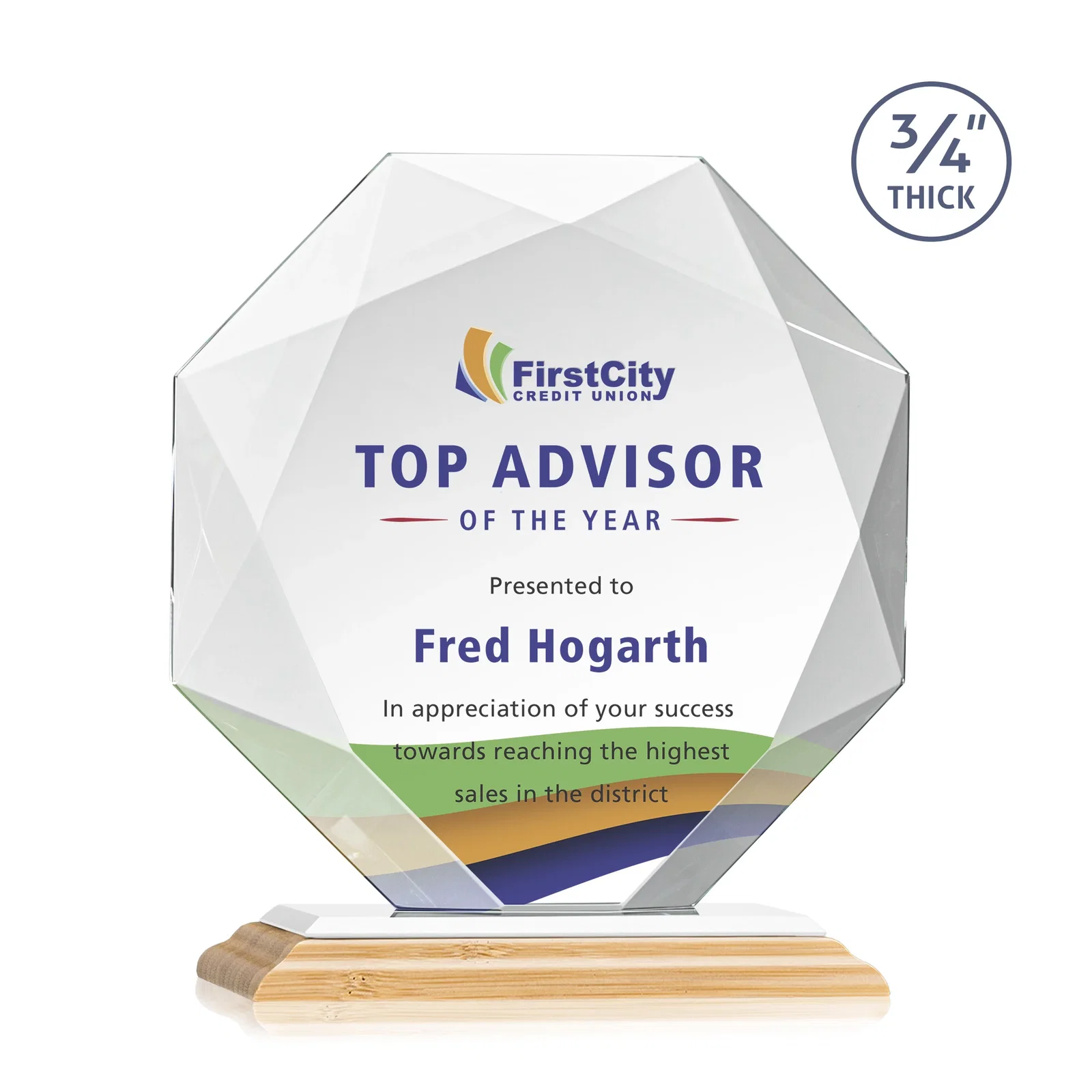 Custom Starfire Crystal Octagon Award With Recessed Diamond-Pattern Bevels, with your logo for graduation ceremonies