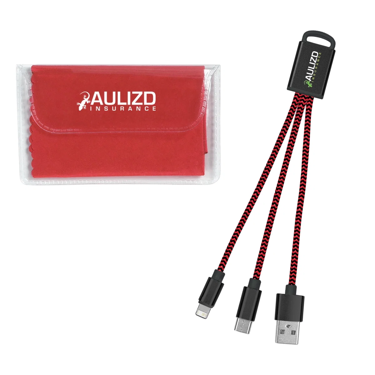 Braided charging cable paired with a microfiber cleaning cloth