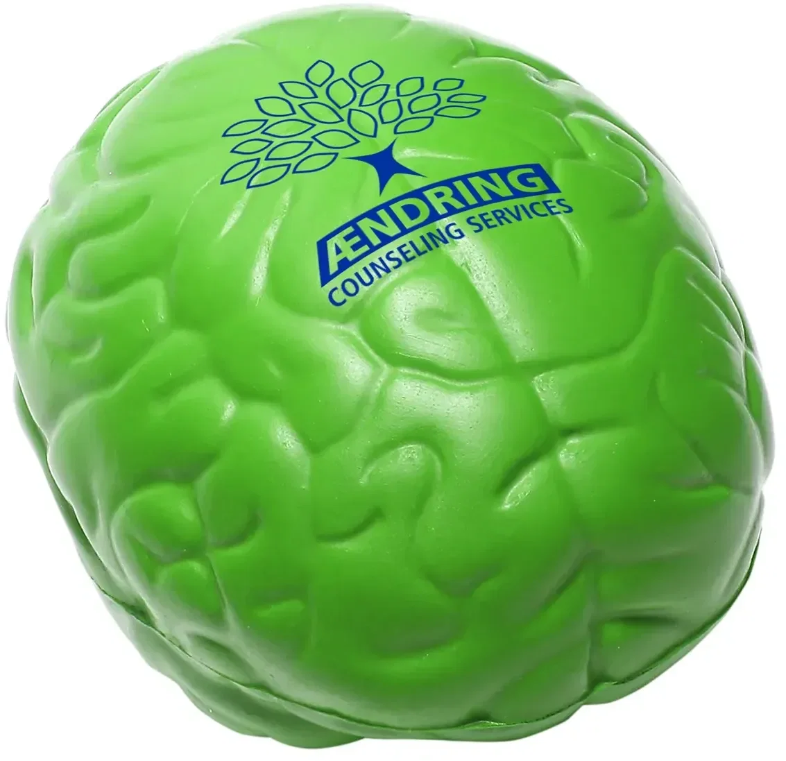 Promotional Slo-Release Serenity Squishy stress toy, corner angle showing the printed logo