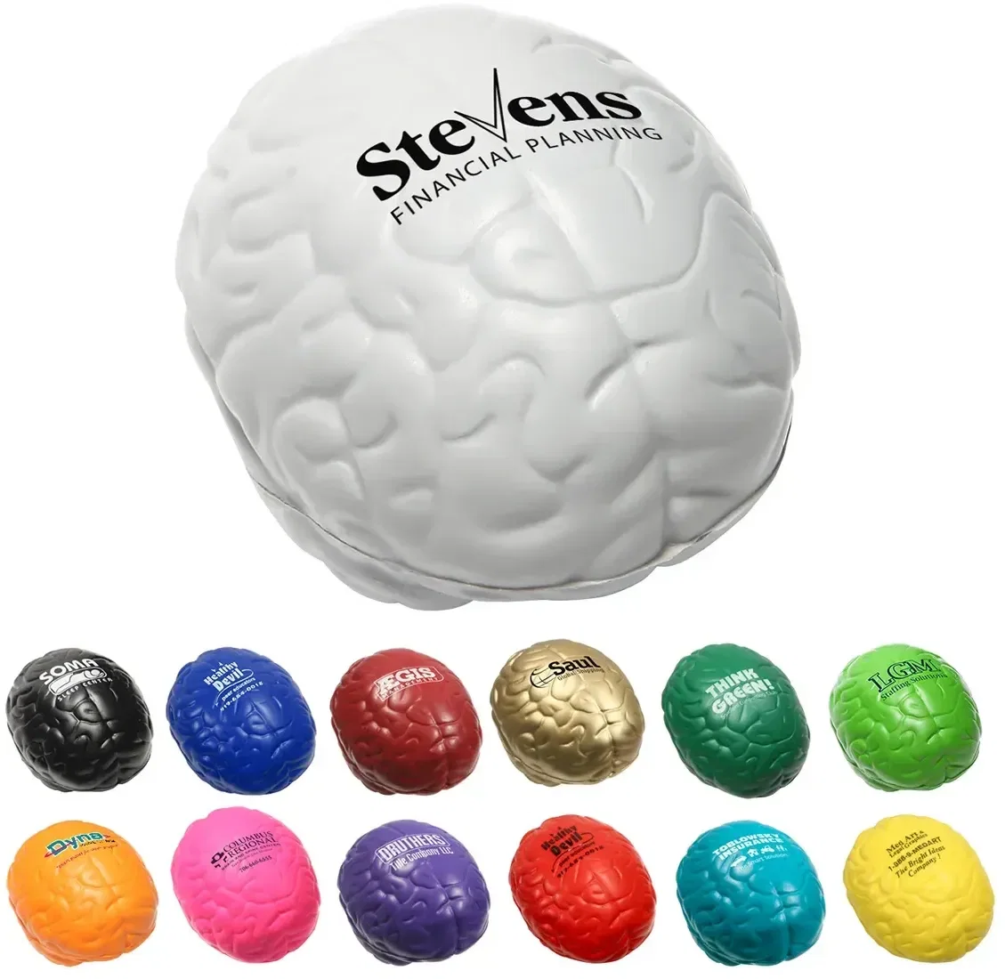 Brain Stress Reliever, a custom logo brain-shaped promotional foam stress ball, front view
