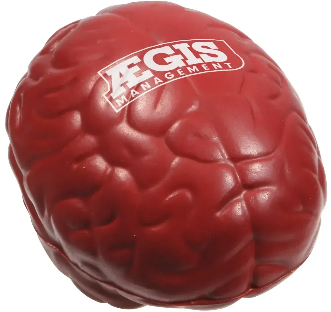 Custom logo brain stress reliever, top view of the promotional foam giveaway