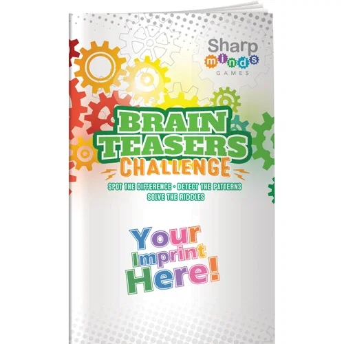 Brain Teasers Challenge Activity Book cover with problem-solving puzzles to sharpen the mind