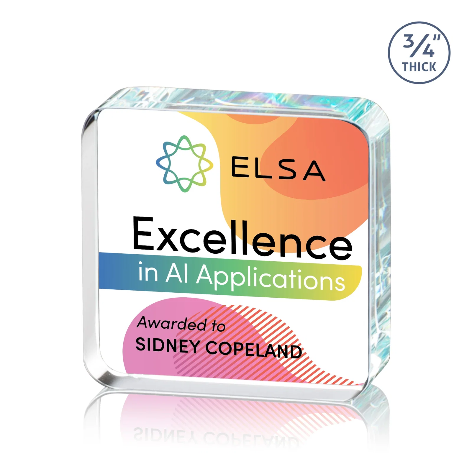 Custom Starfire Crystal Rounded-Square Award with a Full-Face Etch Panel, desk awards for service anniversary gifts