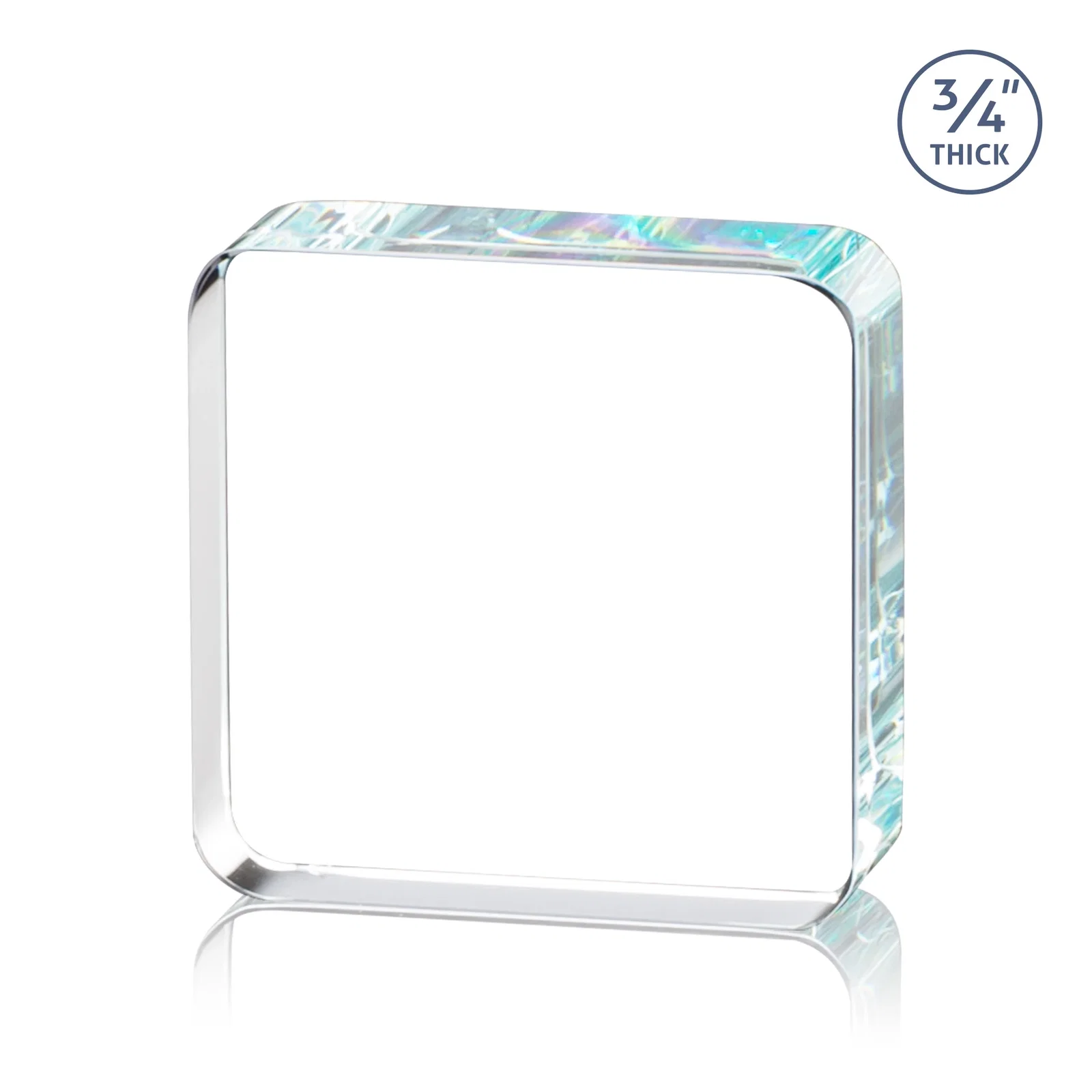 Custom Starfire Crystal Rounded-Square Award with a Full-Face Etch Panel, desk awards for retirement presentations