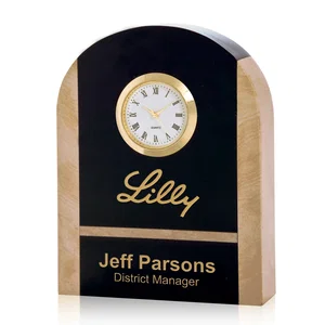Black Marble and Botticino Desk Clock - Brampton