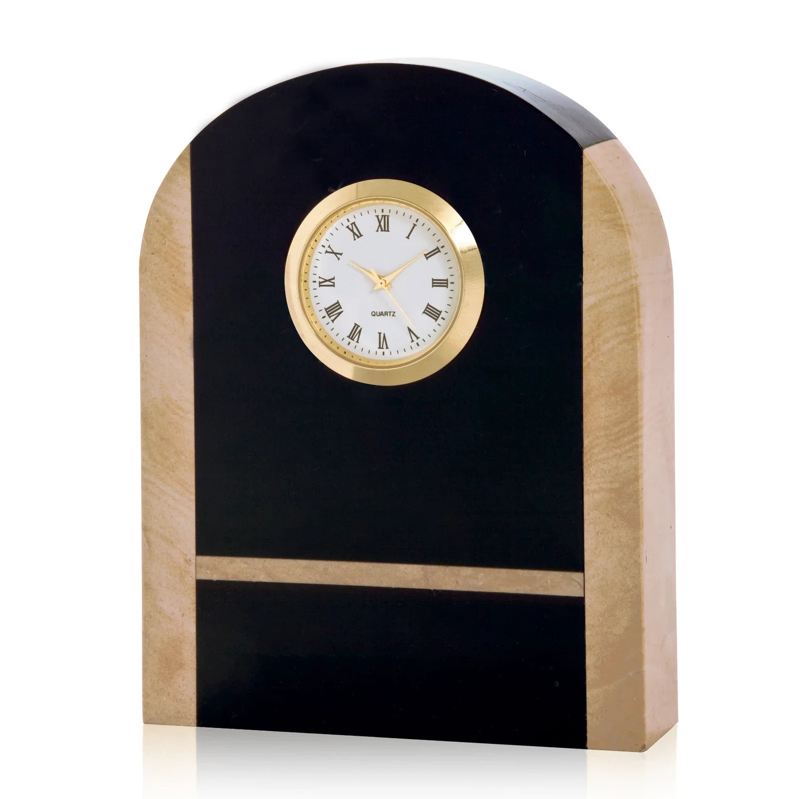 Custom Black Marble and Botticino Desk Clock - Brampton for corporate award ceremonies