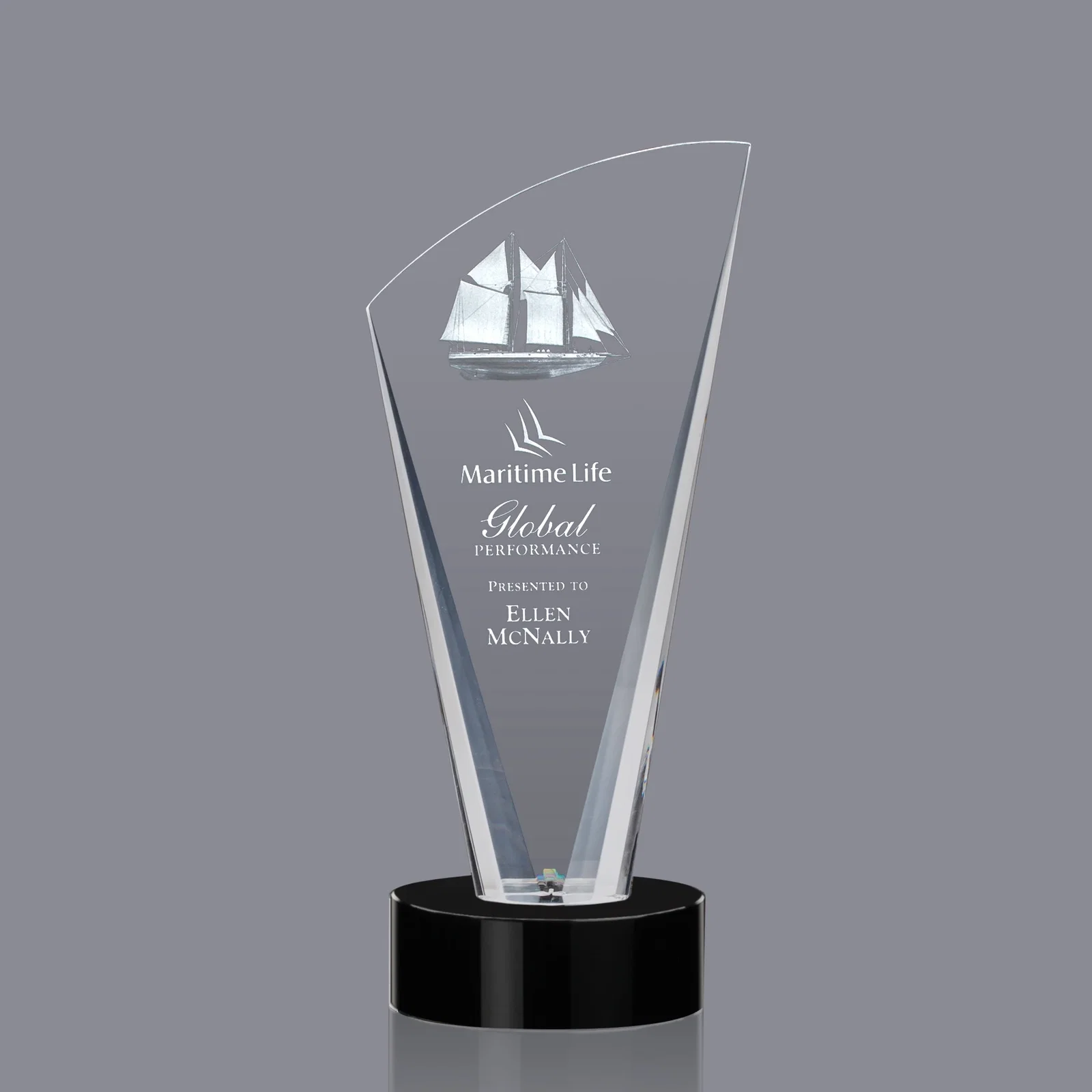 Branded Optical Crystal Arch Award With Multi-Beveled Sides, awards for team milestone celebrations