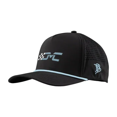 Black rope cap shown from the front with contrast trim