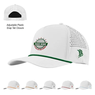 White rope cap paired with a colored accent brim