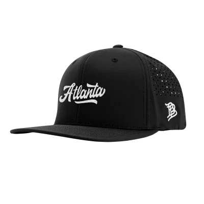 Performance cap with a flat brim shown straight on