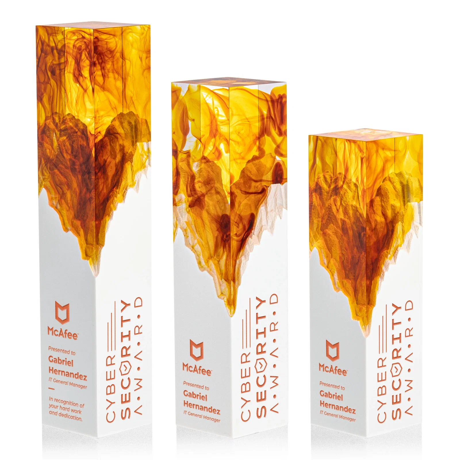 Custom Hand-Poured Lucite Trophy Cup Award With Smoke-Pattern Top for dealer and partner awards