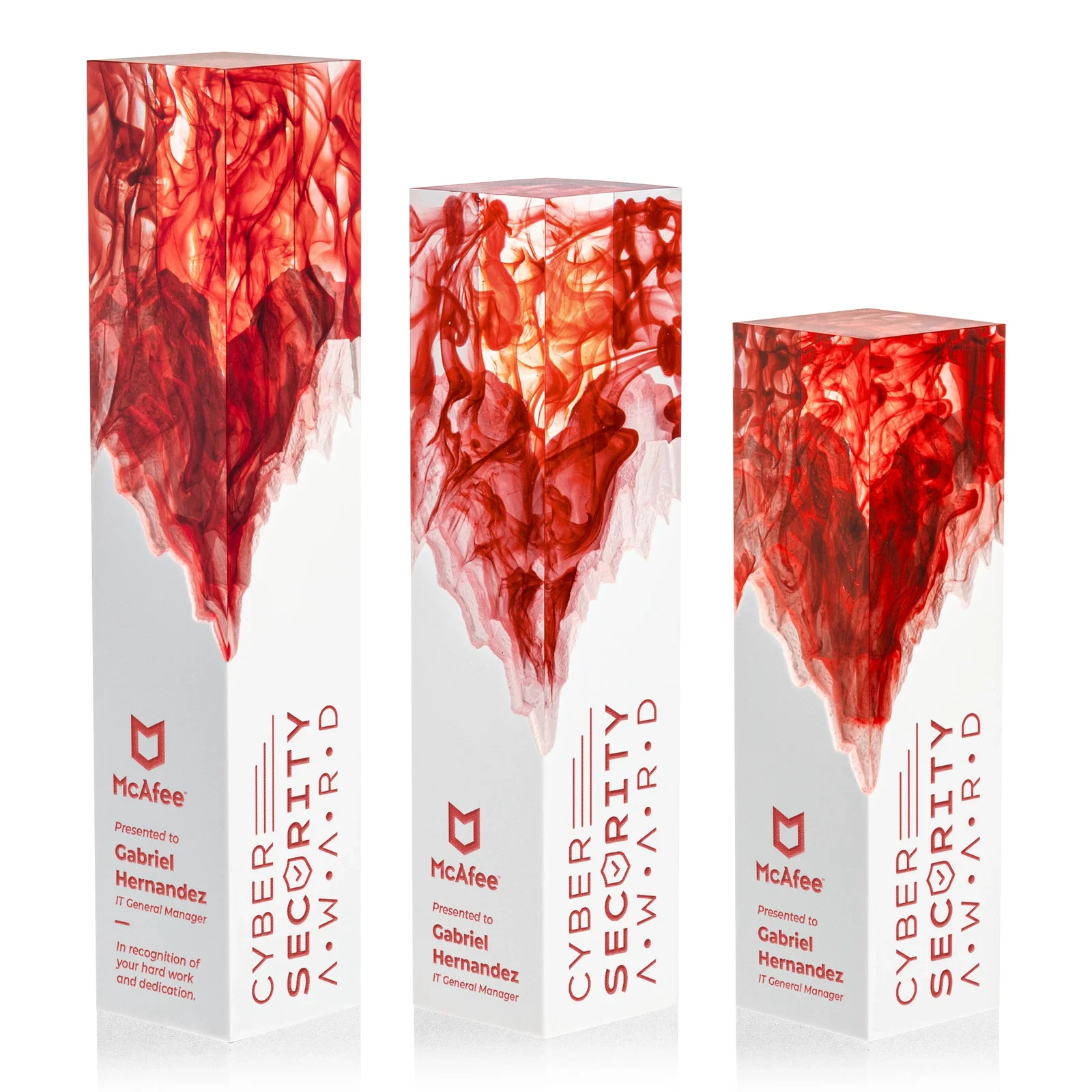 Personalized Hand-Poured Lucite Trophy Cup Award With Smoke-Pattern Top for sales achievement awards