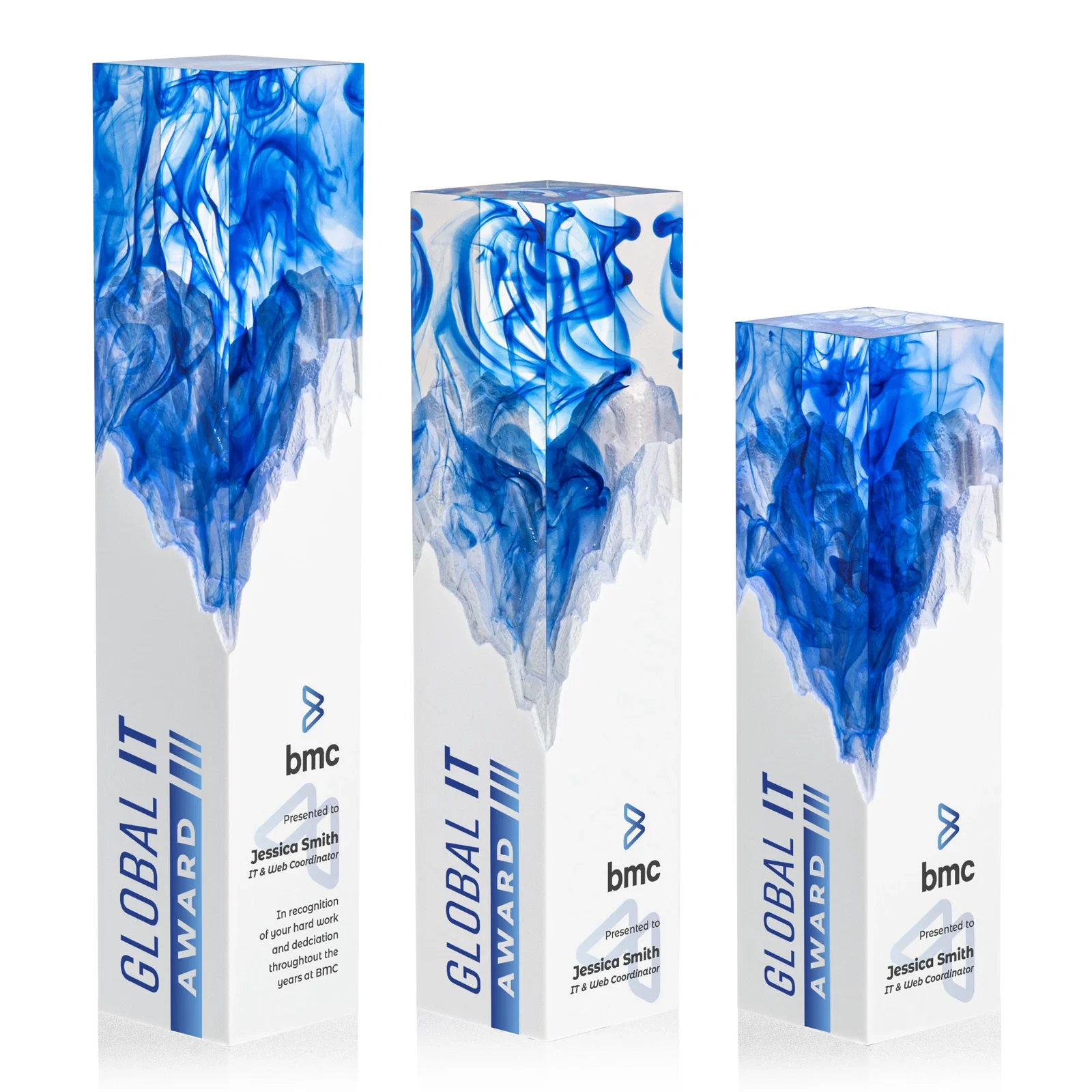 Promotional Hand-Poured Lucite Trophy Cup Award With Smoke-Pattern Top for corporate award ceremonies