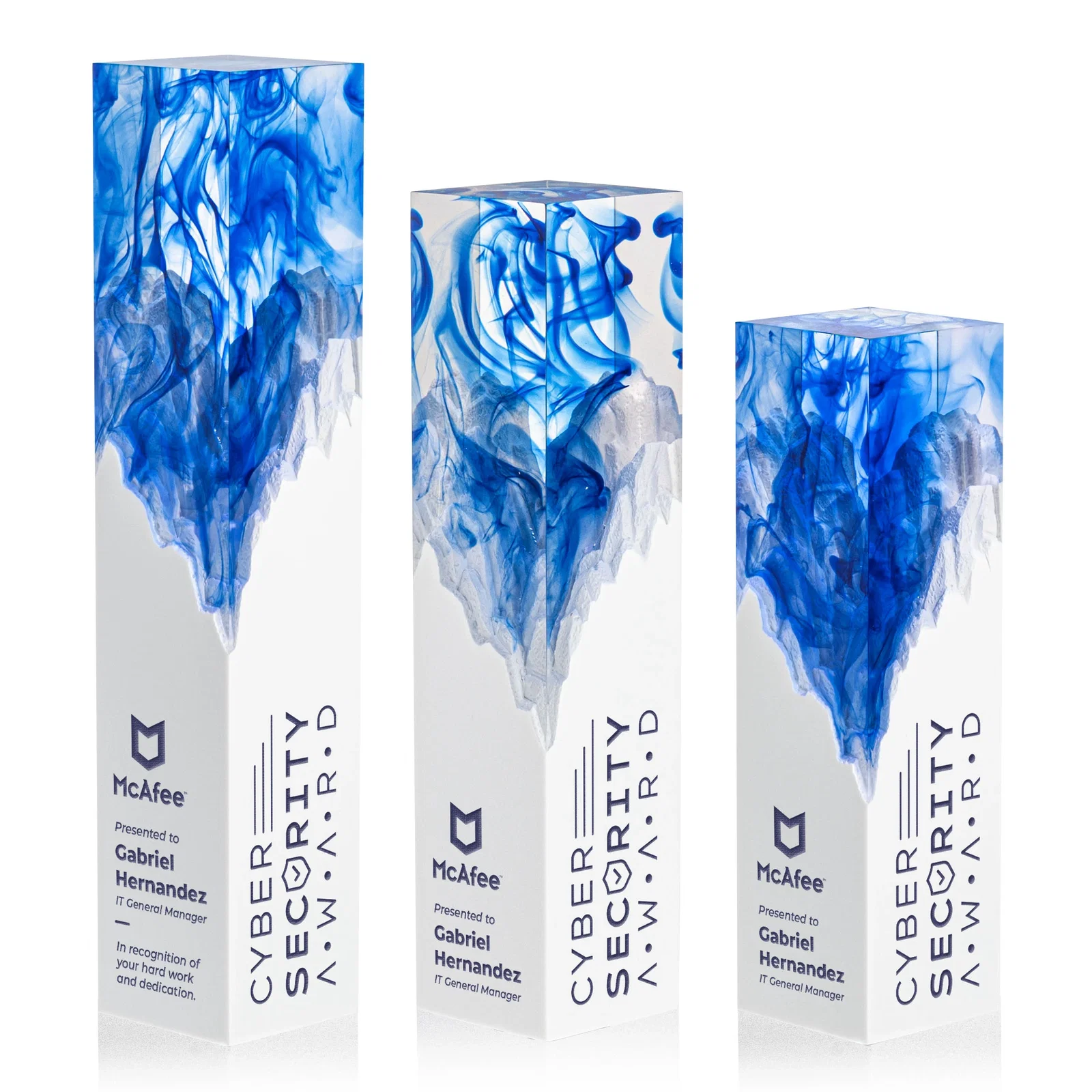 Custom Hand-Poured Lucite Trophy Cup Award With Smoke-Pattern Top for team milestone celebrations