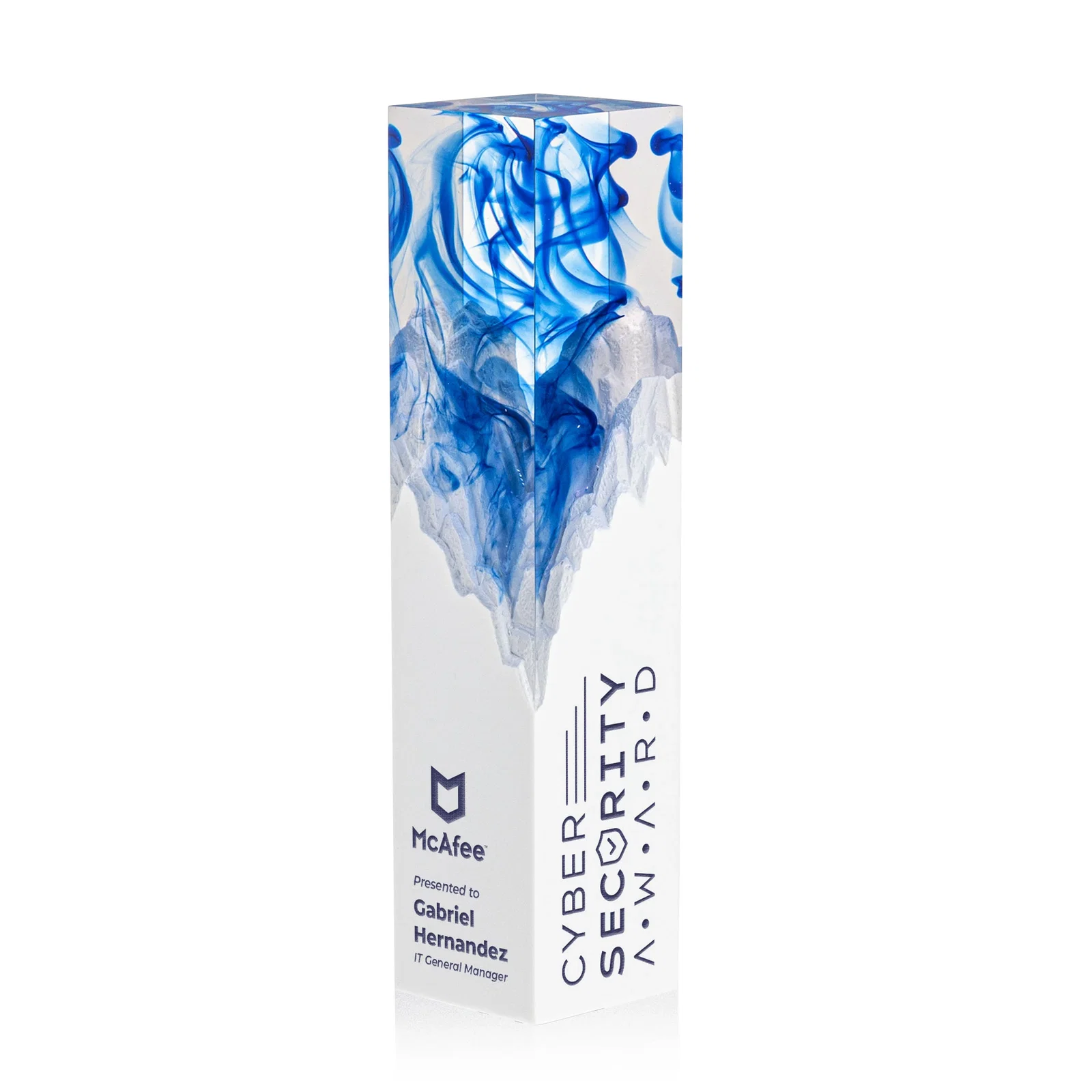 Custom Hand-Poured Lucite Trophy Cup Award With Smoke-Pattern Top for graduation ceremonies