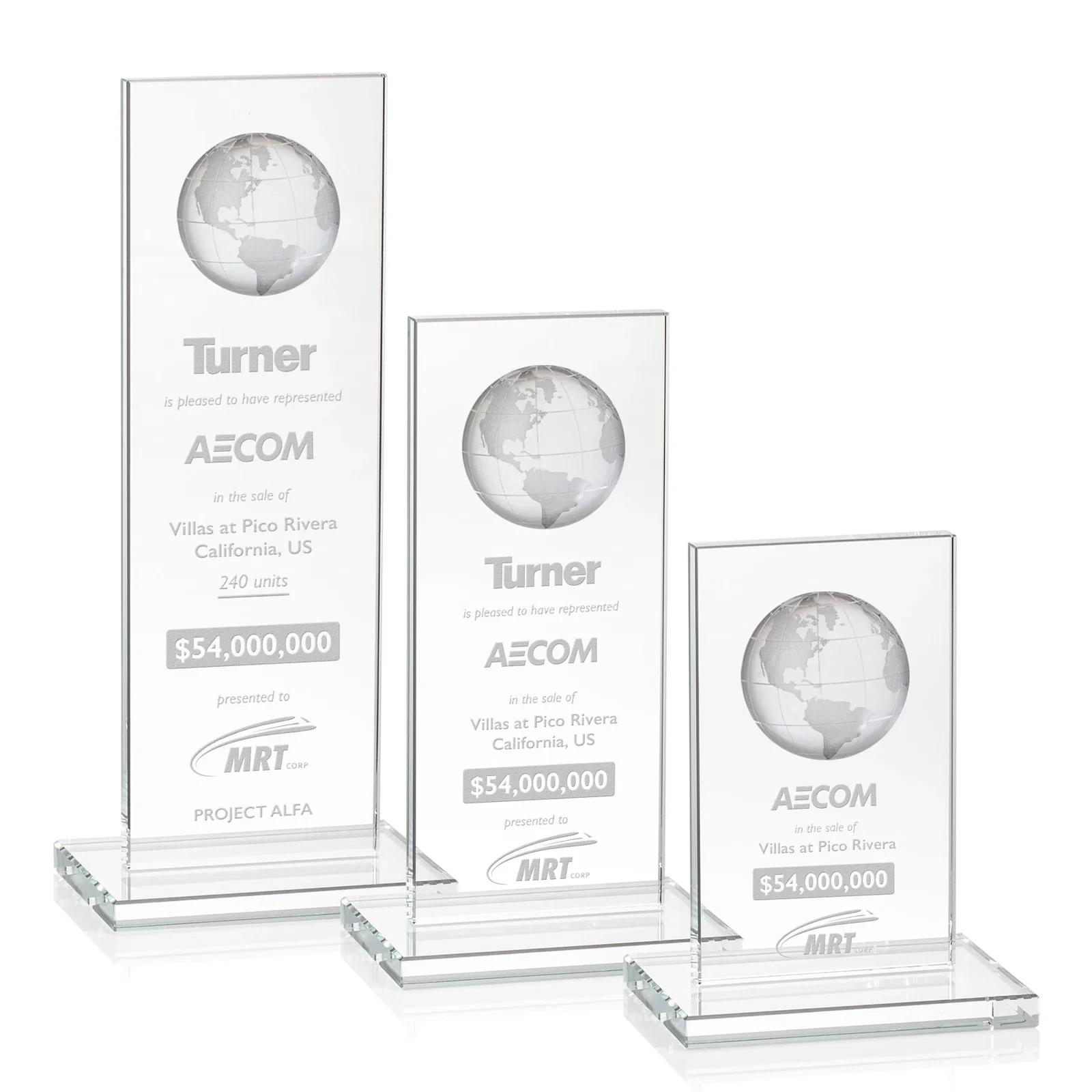 Custom Optical Crystal Dome Award on Tall Crystal Pane for employee recognition