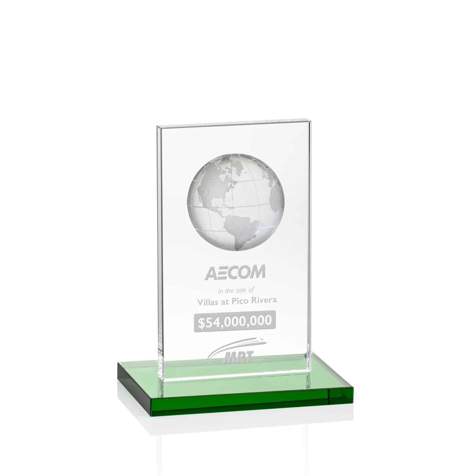 Custom Optical Crystal Dome Award on Tall Crystal Pane for volunteer appreciation