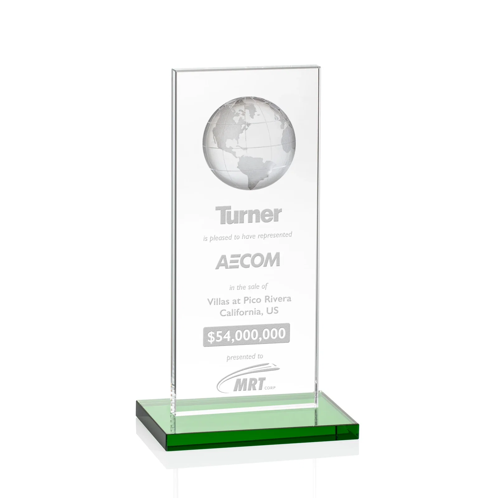 Custom Optical Crystal Dome Award on Tall Crystal Pane for dealer and partner awards