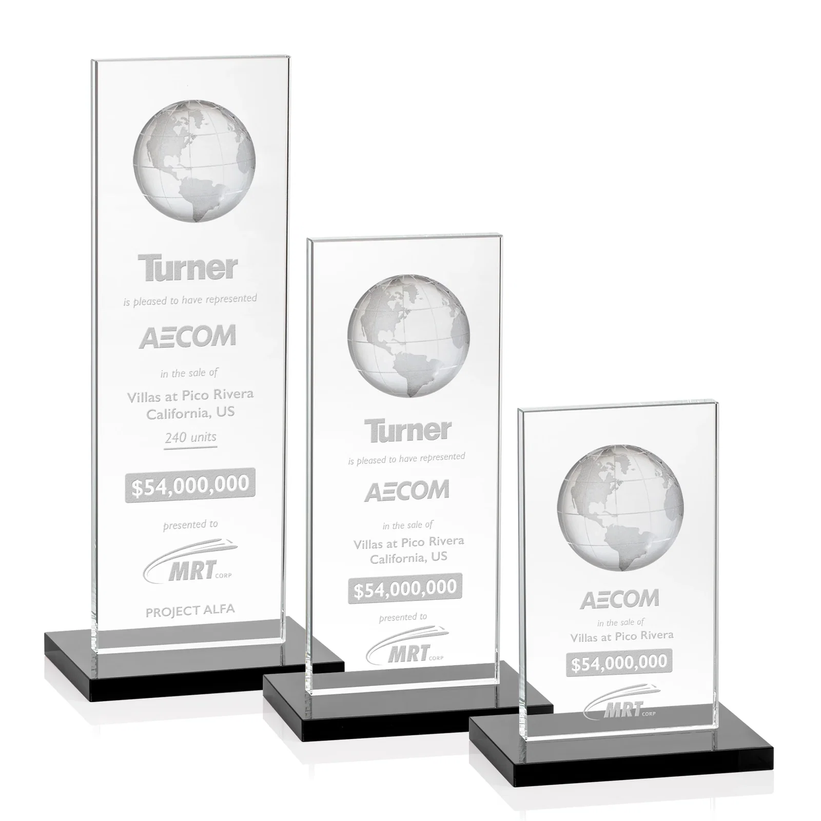 Personalized Optical Crystal Dome Award on Tall Crystal Pane for employee recognition