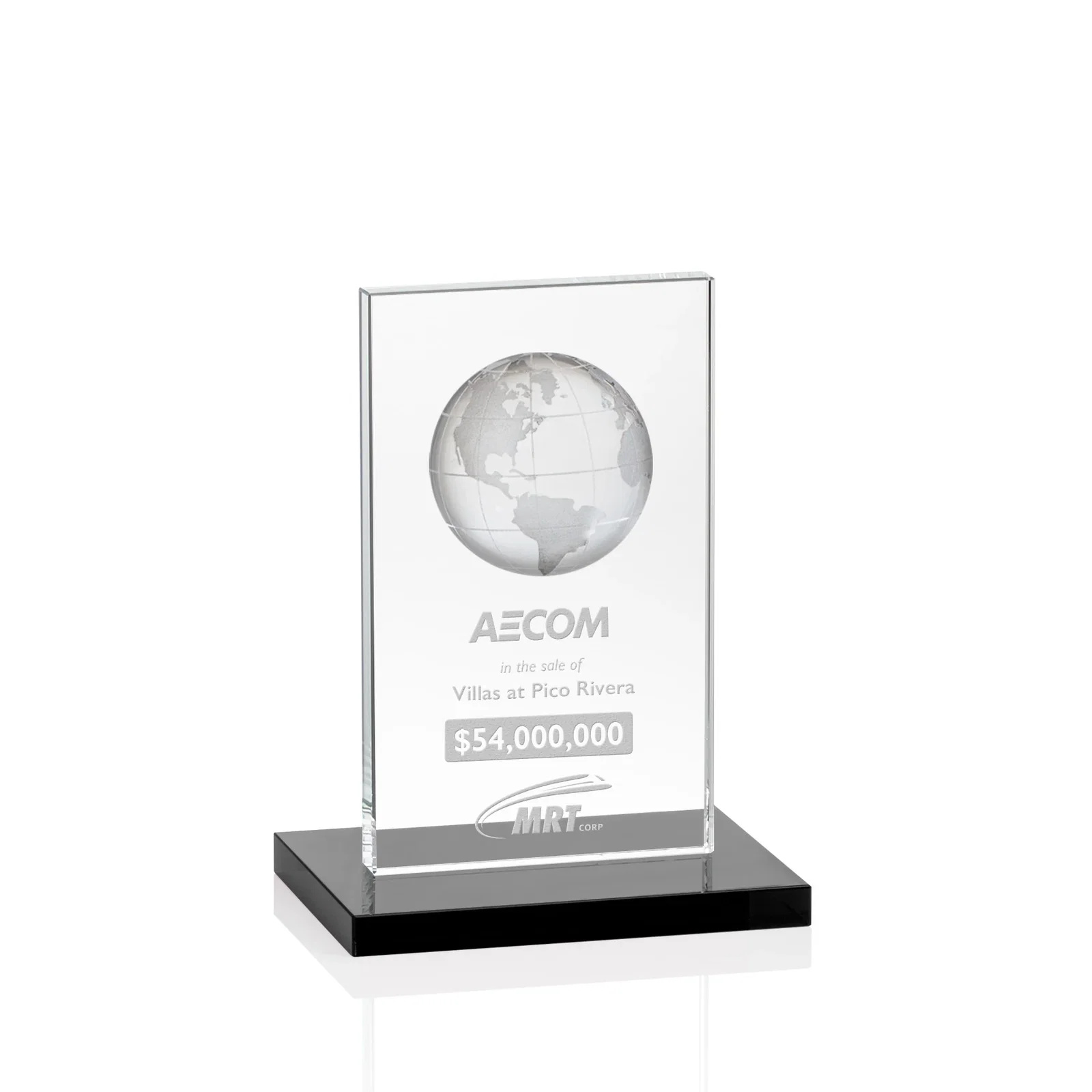 Personalized Optical Crystal Dome Award on Tall Crystal Pane for corporate award ceremonies