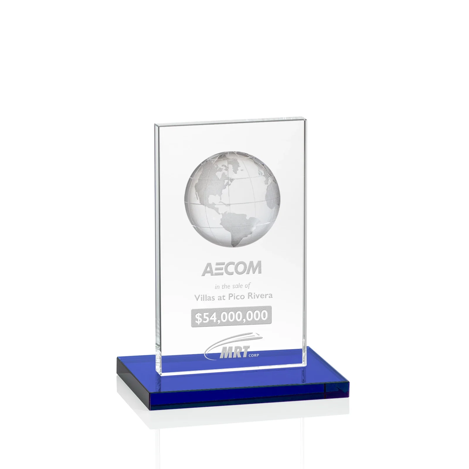 Personalized Optical Crystal Dome Award on Tall Crystal Pane for team milestone celebrations