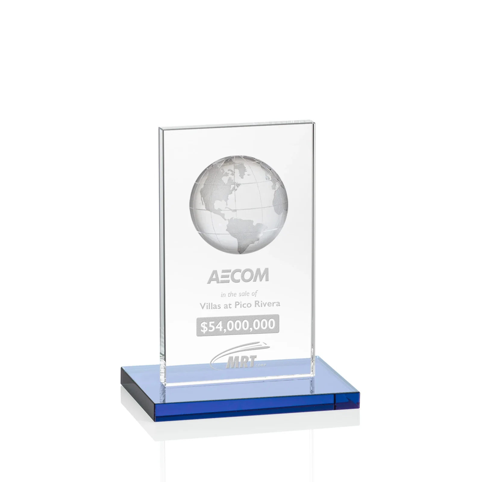 Promotional Optical Crystal Dome Award on Tall Crystal Pane for corporate award ceremonies