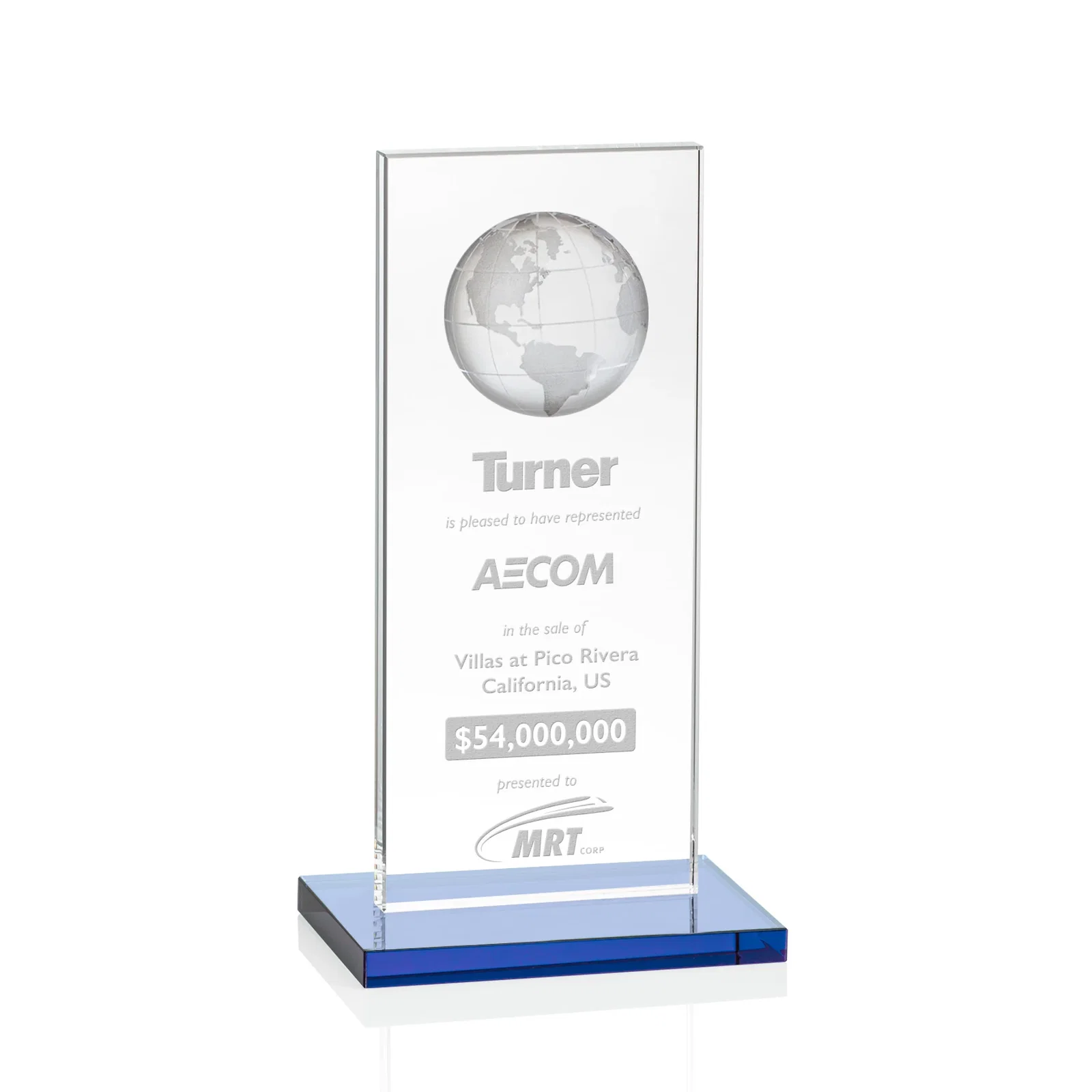 Promotional Optical Crystal Dome Award on Tall Crystal Pane for service anniversary gifts