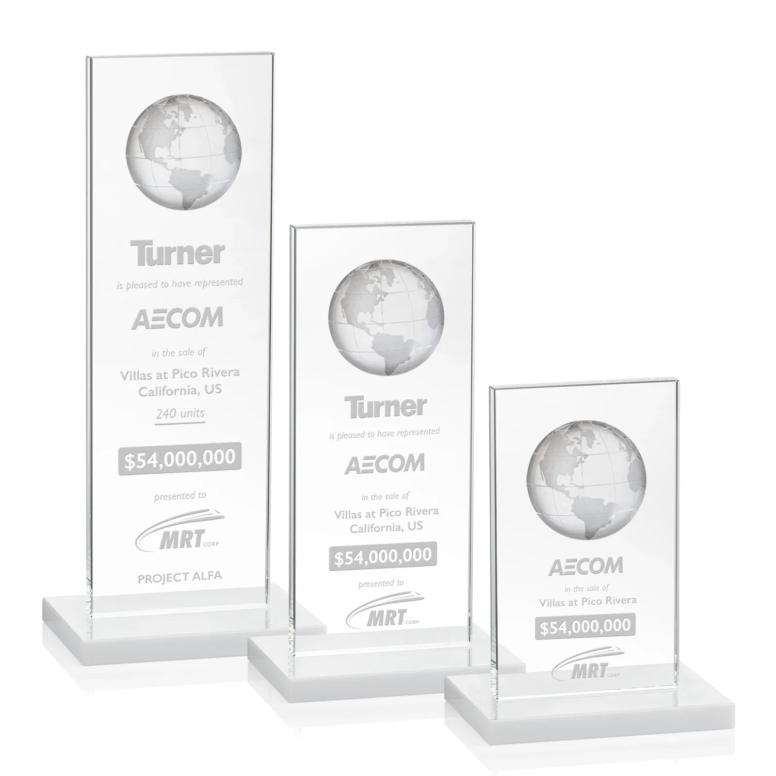 Promotional Optical Crystal Dome Award on Tall Crystal Pane for retirement presentations