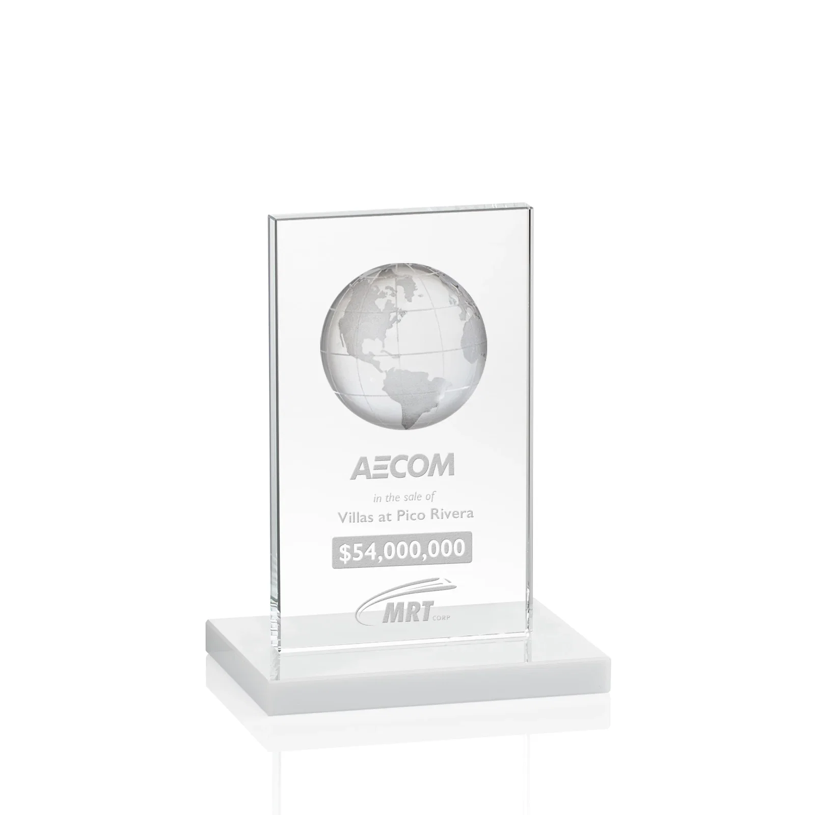 Promotional Optical Crystal Dome Award on Tall Crystal Pane for team milestone celebrations