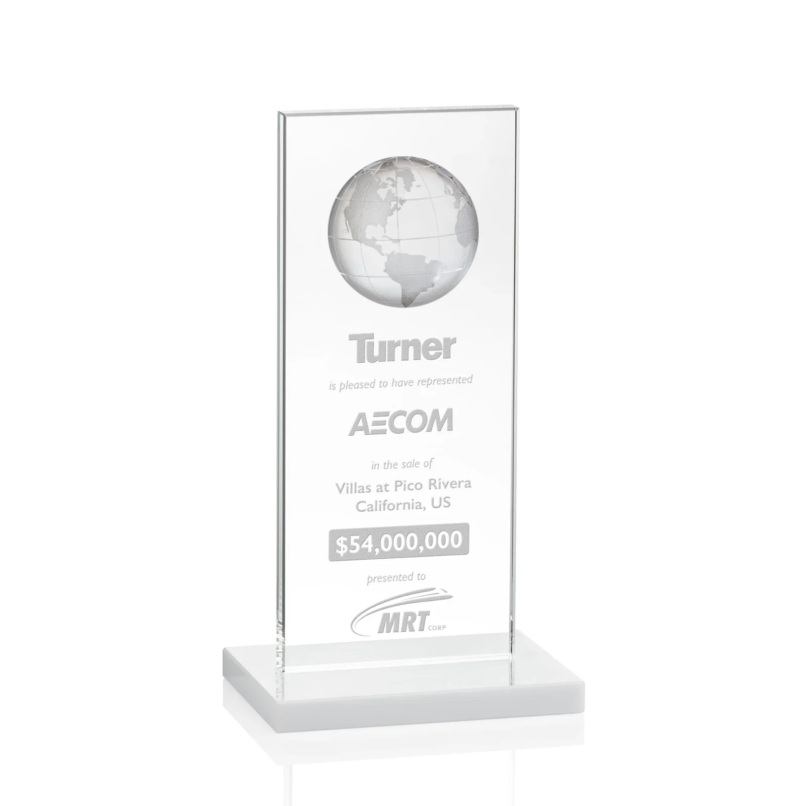 Promotional Optical Crystal Dome Award on Tall Crystal Pane for donor appreciation