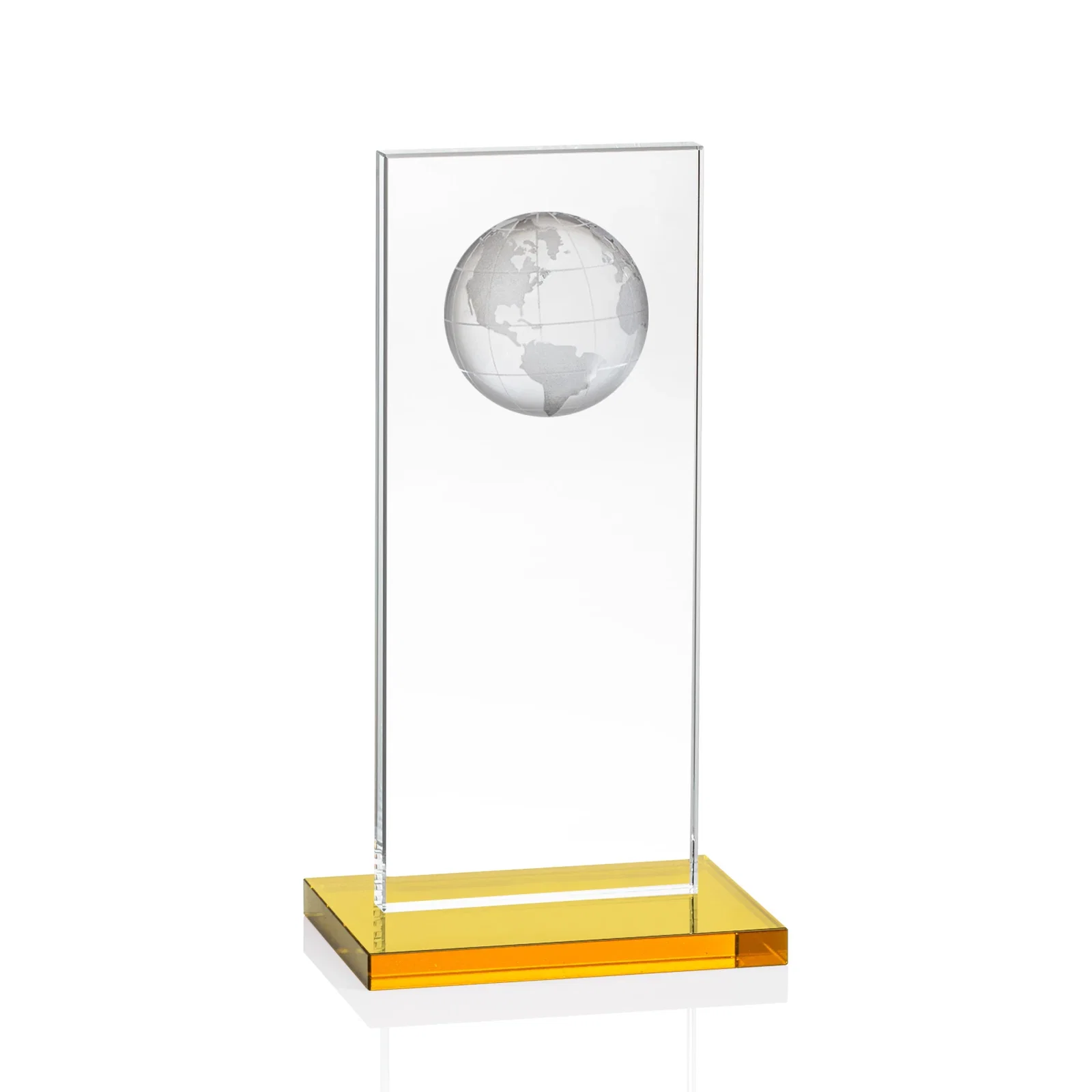 Branded Optical Crystal Dome Award on Tall Crystal Pane for employee recognition