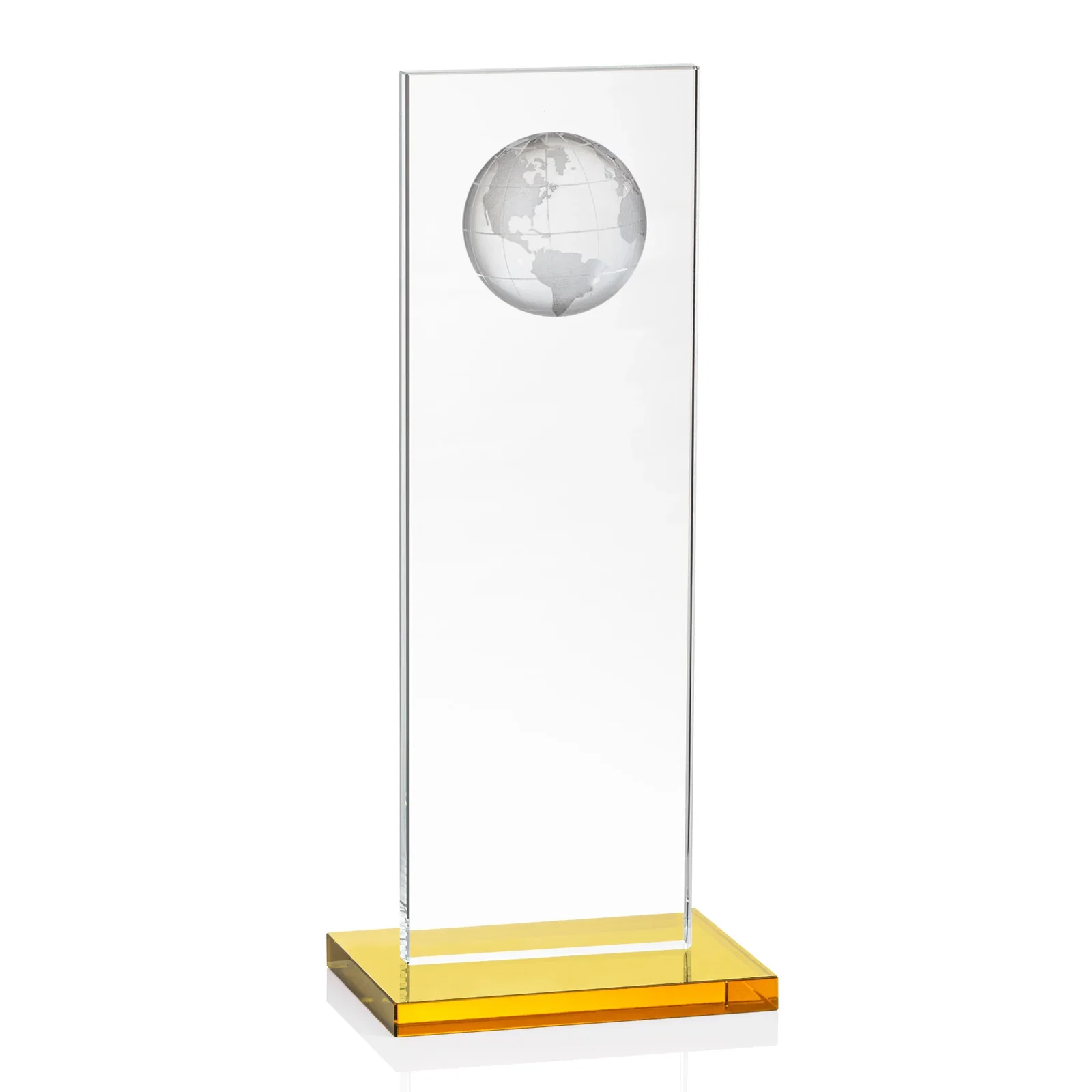 Branded Optical Crystal Dome Award on Tall Crystal Pane for corporate award ceremonies