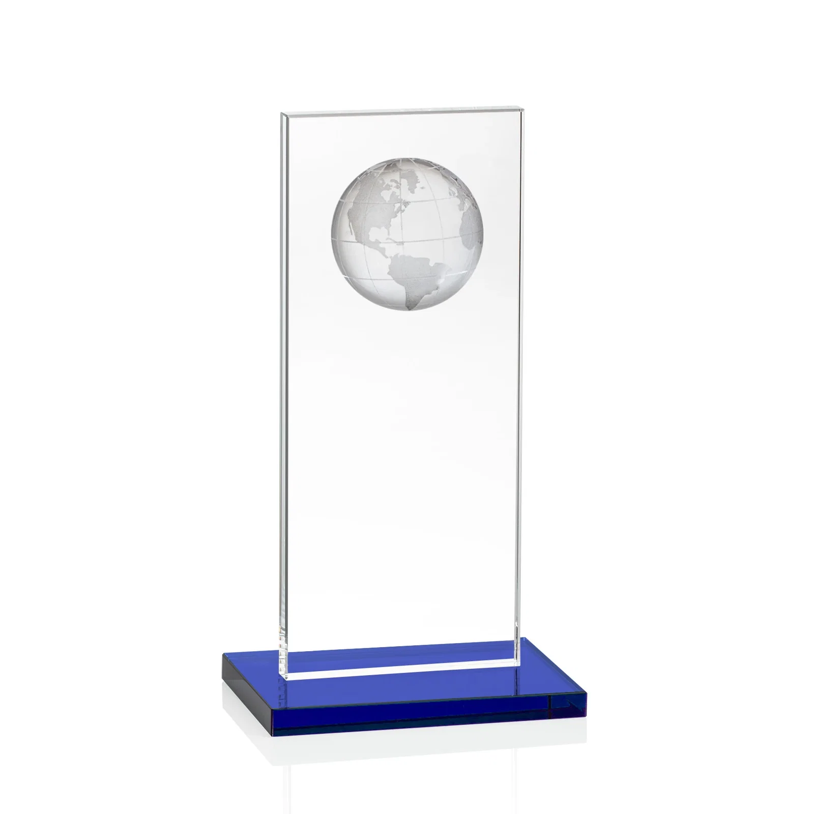 Branded Optical Crystal Dome Award on Tall Crystal Pane for volunteer appreciation