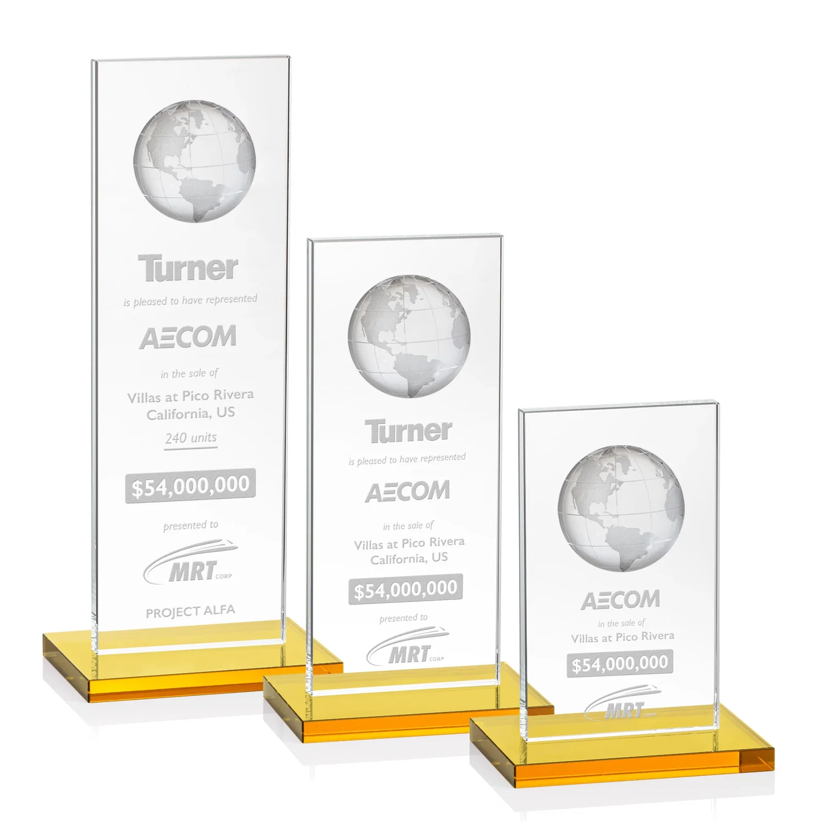 Custom Optical Crystal Dome Award on Tall Crystal Pane for retirement presentations
