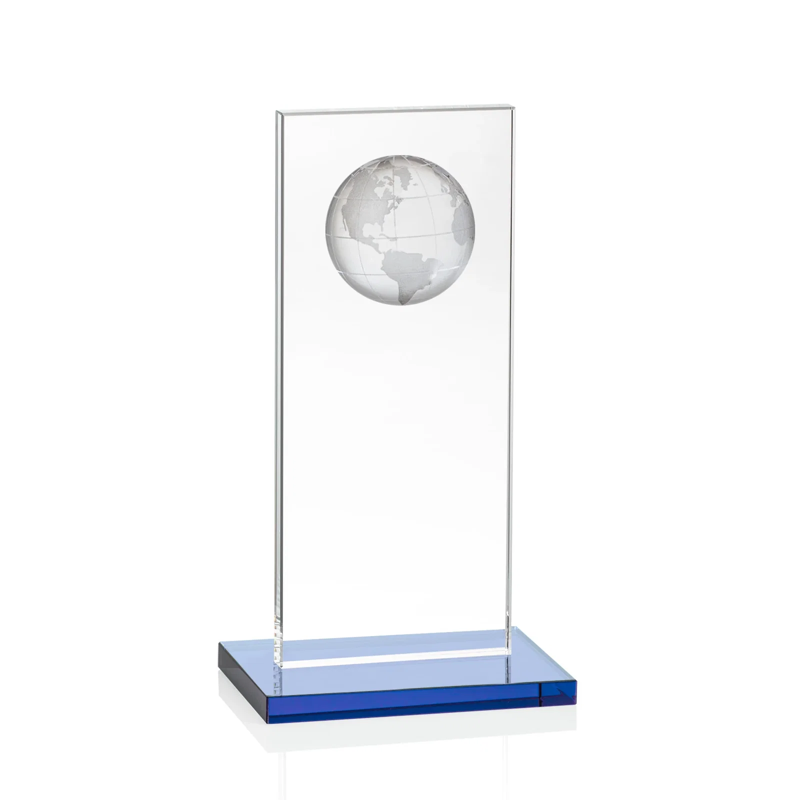 Custom printed Optical Crystal Dome Award on Tall Crystal Pane for sales achievement awards
